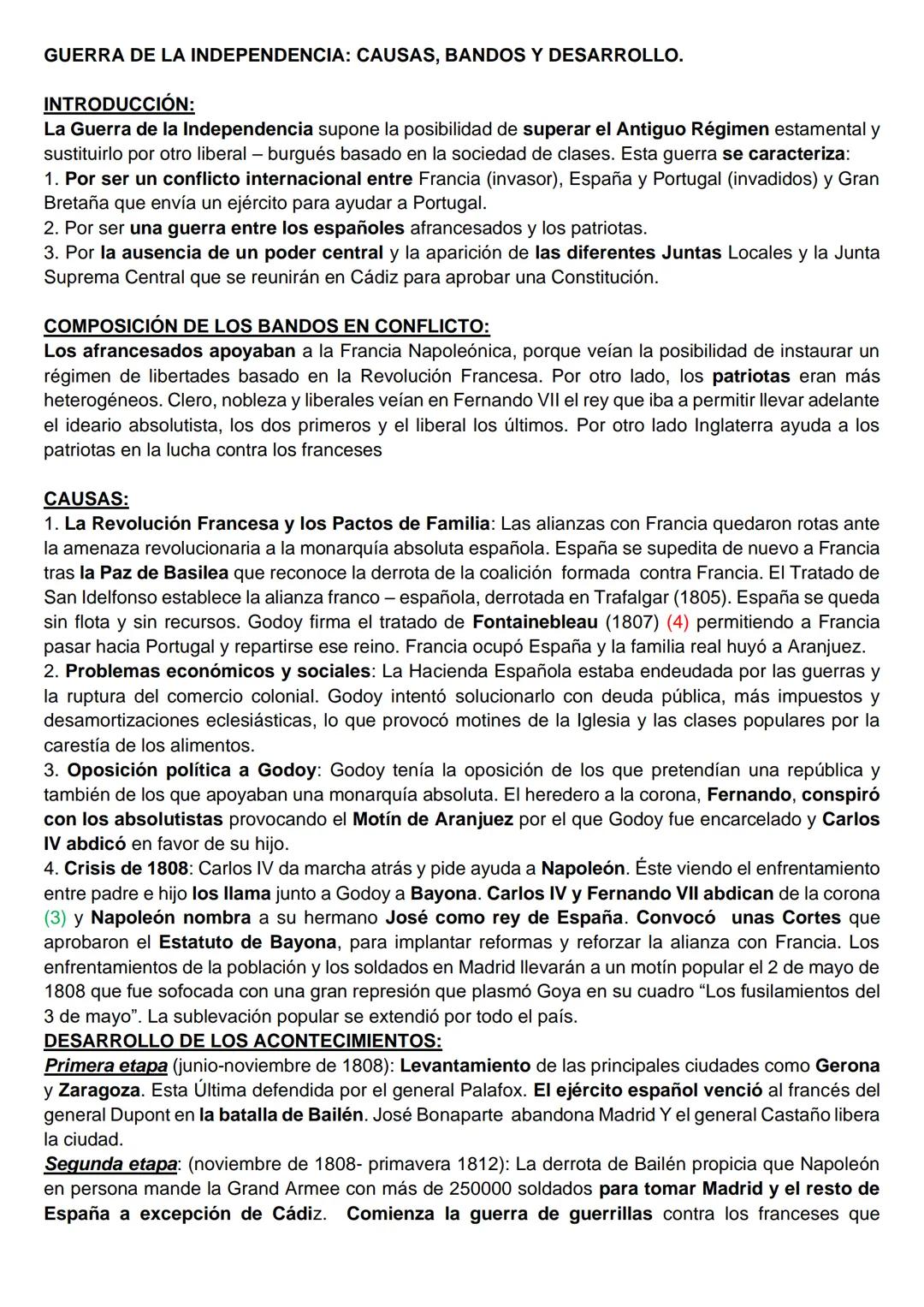 GUERRA DE LA INDEPENDENCIA: CAUSAS, BANDOS Y DESARROLLO.
INTRODUCCIÓN:
La Guerra de la Independencia supone la posibilidad de superar el Ant