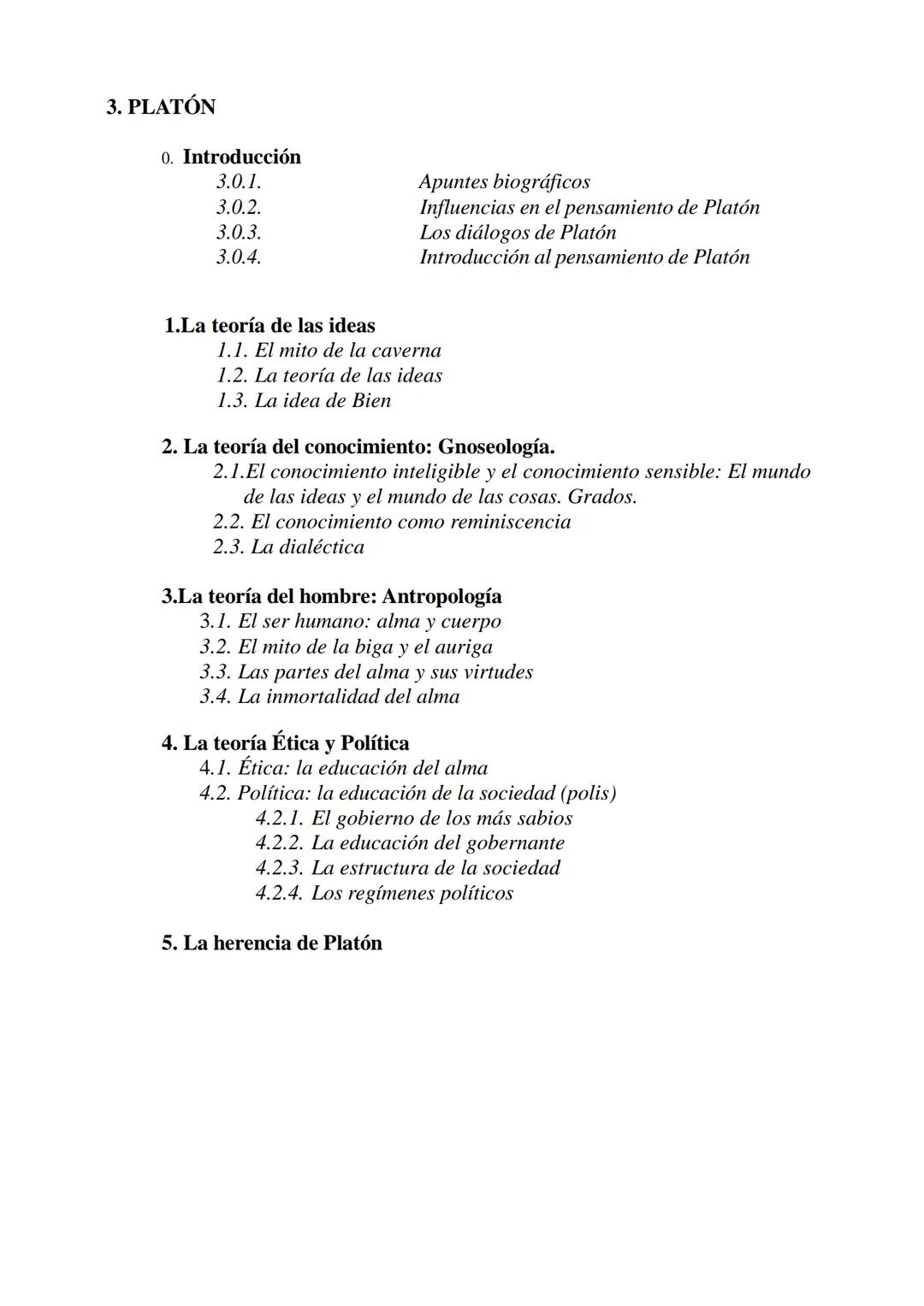 3. PLATÓN
0. Introducción
3.0.1.
3.0.2.
3.0.3.
3.0.4.
Apuntes biográficos
Influencias en el pensamiento de Platón
Los diálogos de Platón
Int