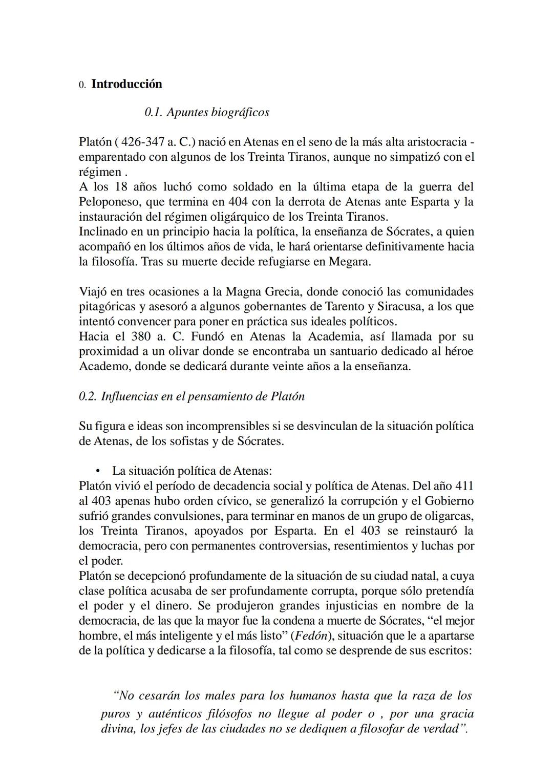 3. PLATÓN
0. Introducción
3.0.1.
3.0.2.
3.0.3.
3.0.4.
Apuntes biográficos
Influencias en el pensamiento de Platón
Los diálogos de Platón
Int