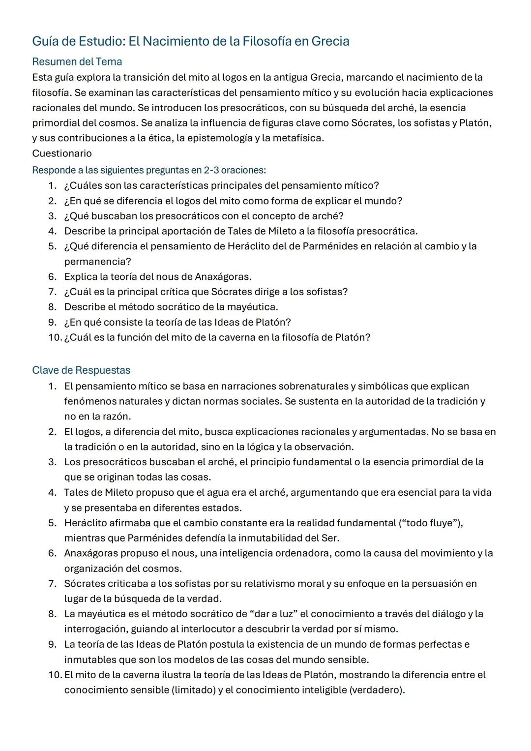 FILOSOFIA
Resumen Amplio de las Fuentes
Las fuentes proporcionadas exploran el origen y la evolución de la filosofía occidental, con un
enfo
