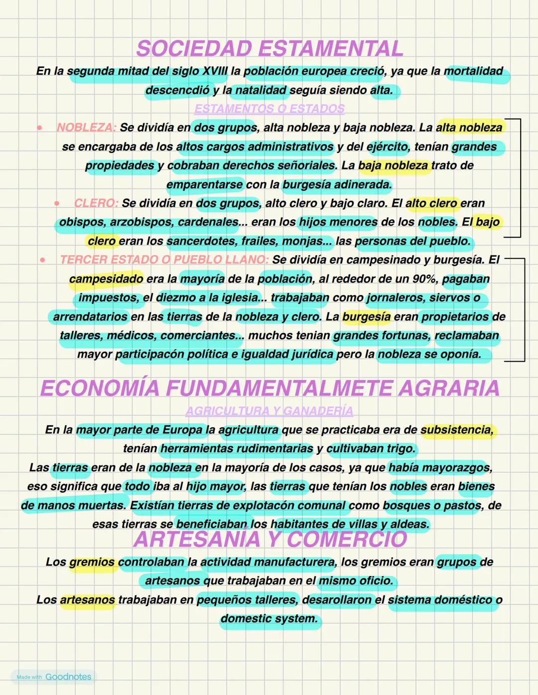 HISTORIA TEMA 1
Made with Goodnotes SOCIEDAD ESTAMENTAL
En la segunda mitad del siglo XVIII la población europea creció, ya que la mortalida