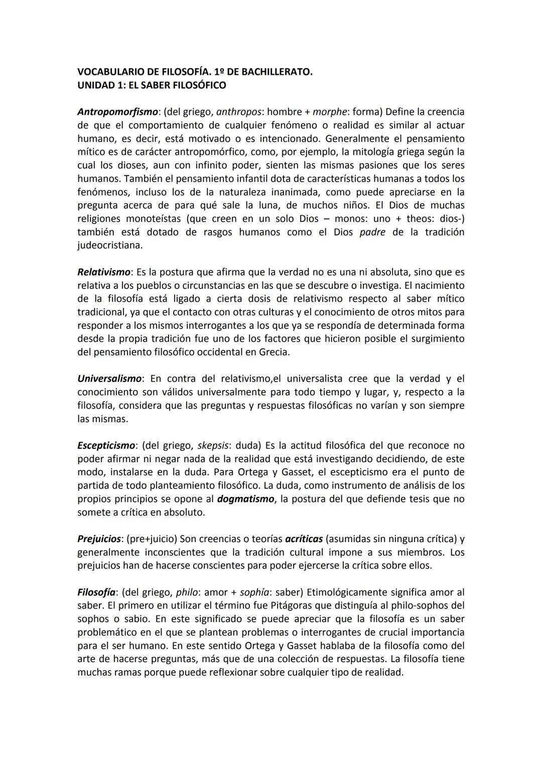 # UNIDAD 1. EL SABER FILOSÓFICO
TEORÍA Y VOCABULARIO
1.1. La filosofía como actitud y disciplina:
Actitud filosófica: analizar cualquier á