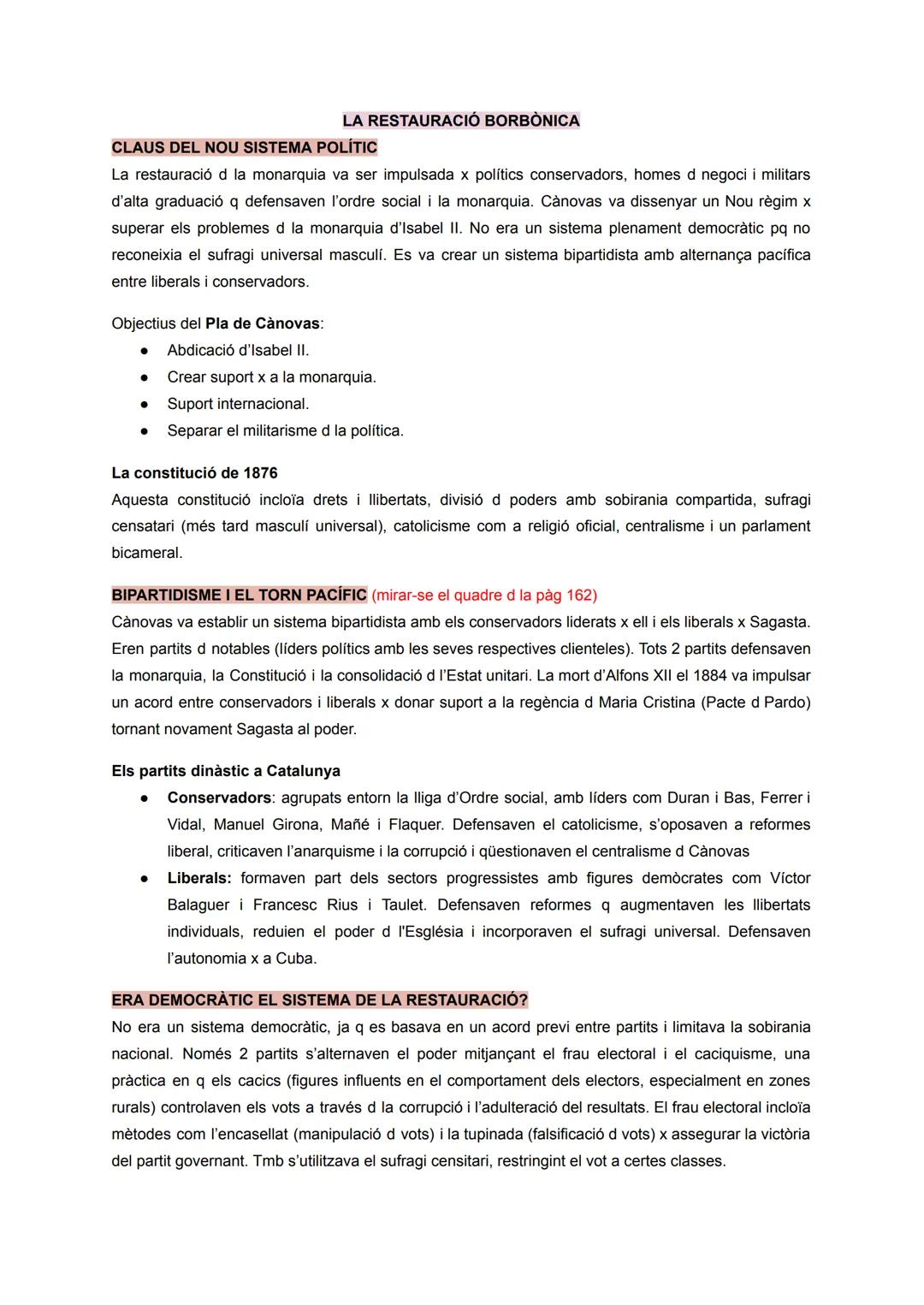# LA RESTAURACIÓ BORBÒNICA
## CLAUS DEL NOU SISTEMA POLÍTIC
La restauració d la monarquia va ser impulsada x polítics conservadors, homes