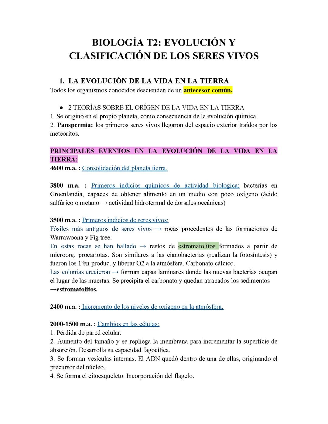 EVOLUCIÓN Y CLASIFICACIÓN DE LOS SERES VIVOS. 1° BACHILLERATO