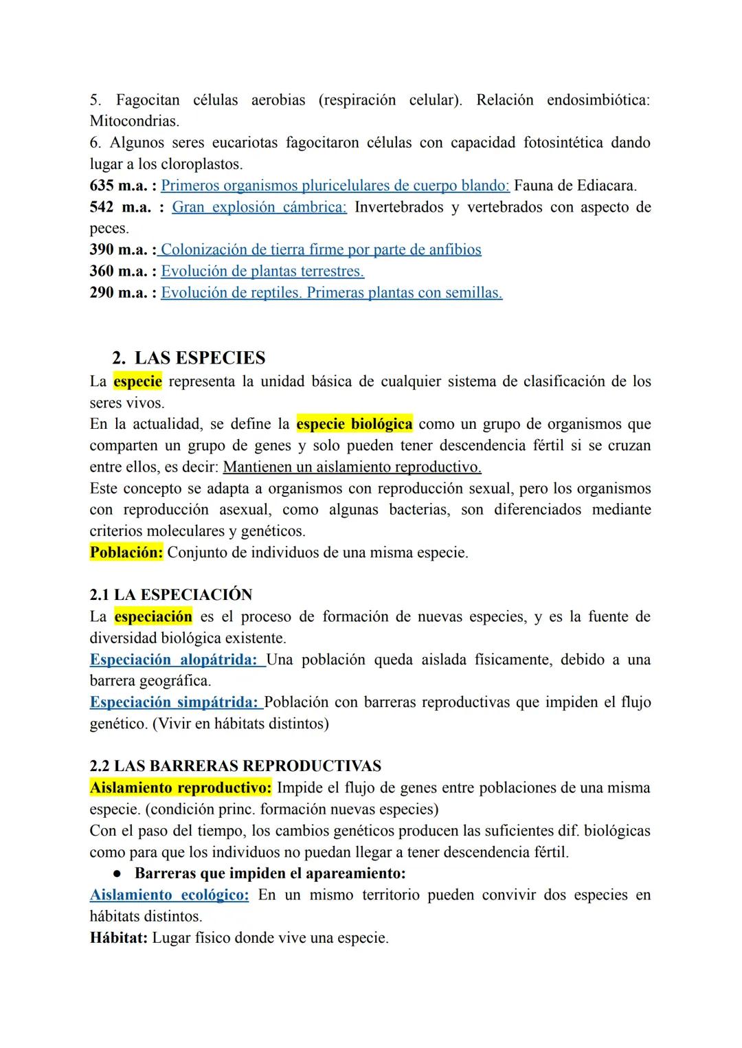 BIOLOGÍA T2: EVOLUCIÓN Y
CLASIFICACIÓN DE LOS SERES VIVOS
1. LA EVOLUCIÓN DE LA VIDA EN LA TIERRA
Todos los organismos conocidos descienden
