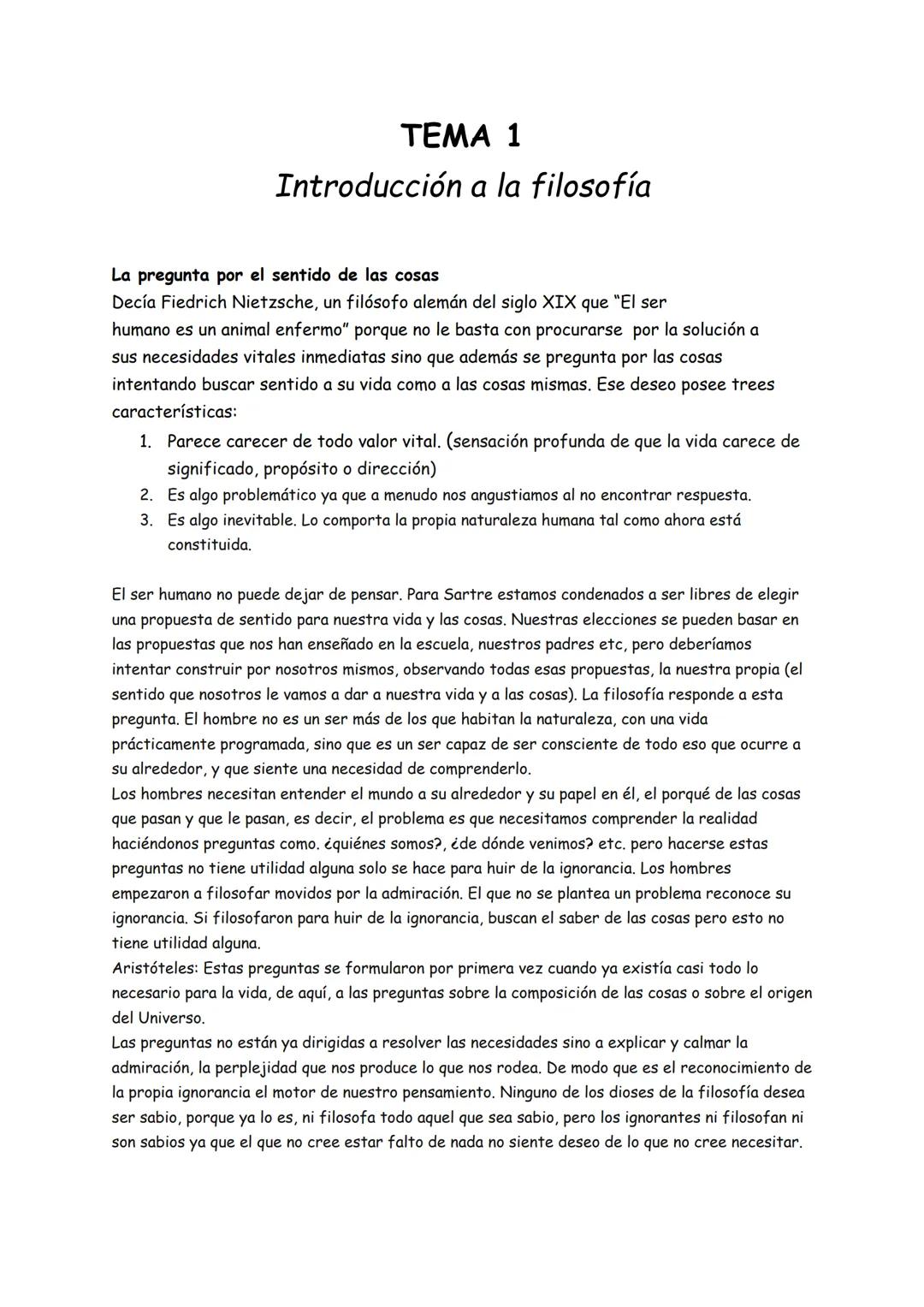 # TEMA 1
# Introducción a la filosofía
La pregunta por el sentido de las cosas
Decía Fiedrich Nietzsche, un filósofo alemán del siglo XIX