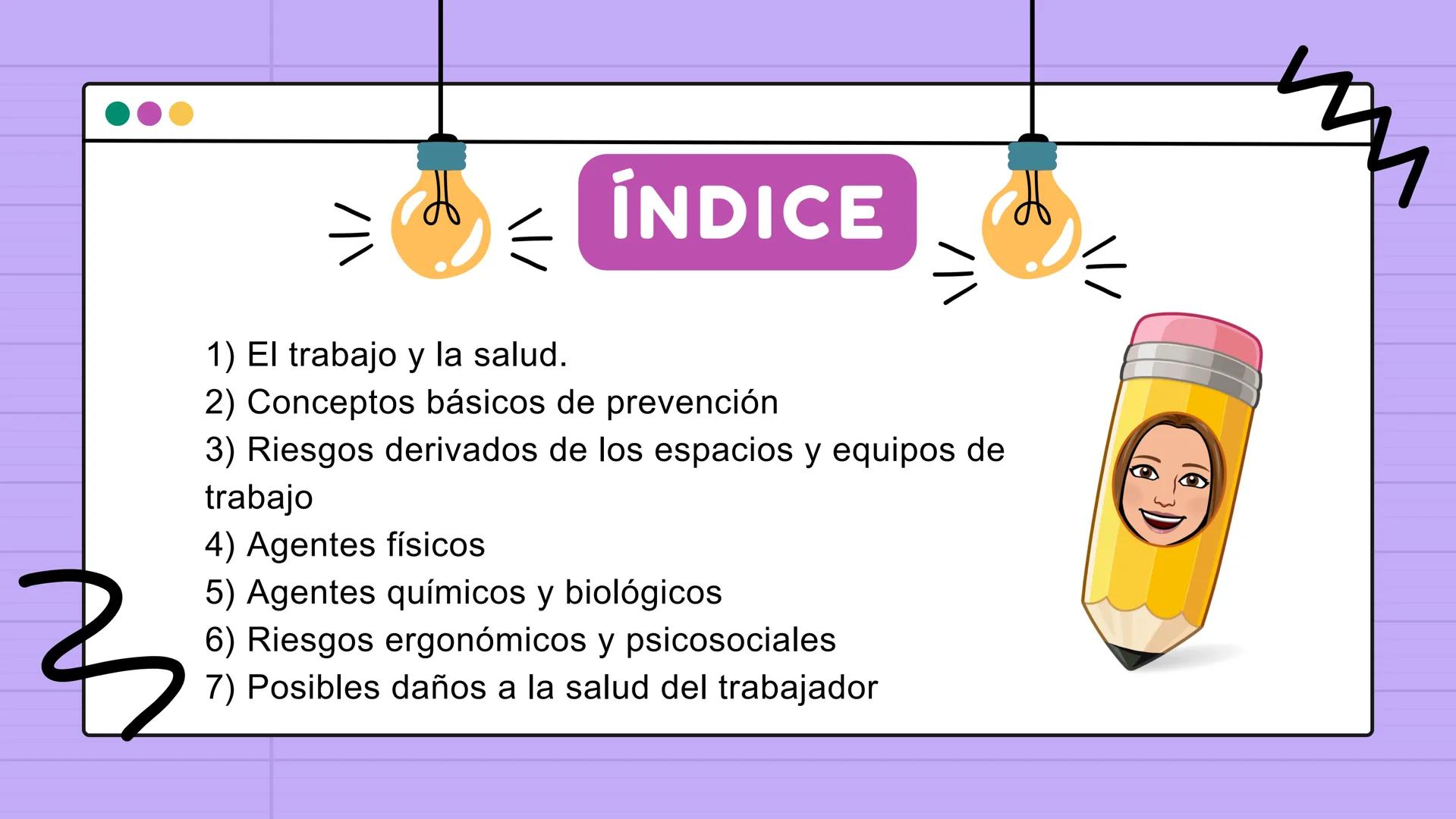 # TEMA 1. SEGURIDAD
Y SALUD EN EL
TRABAJO ÍNDICE
1) El trabajo y la salud.
2) Conceptos básicos de prevención
3) Riesgos derivados de los