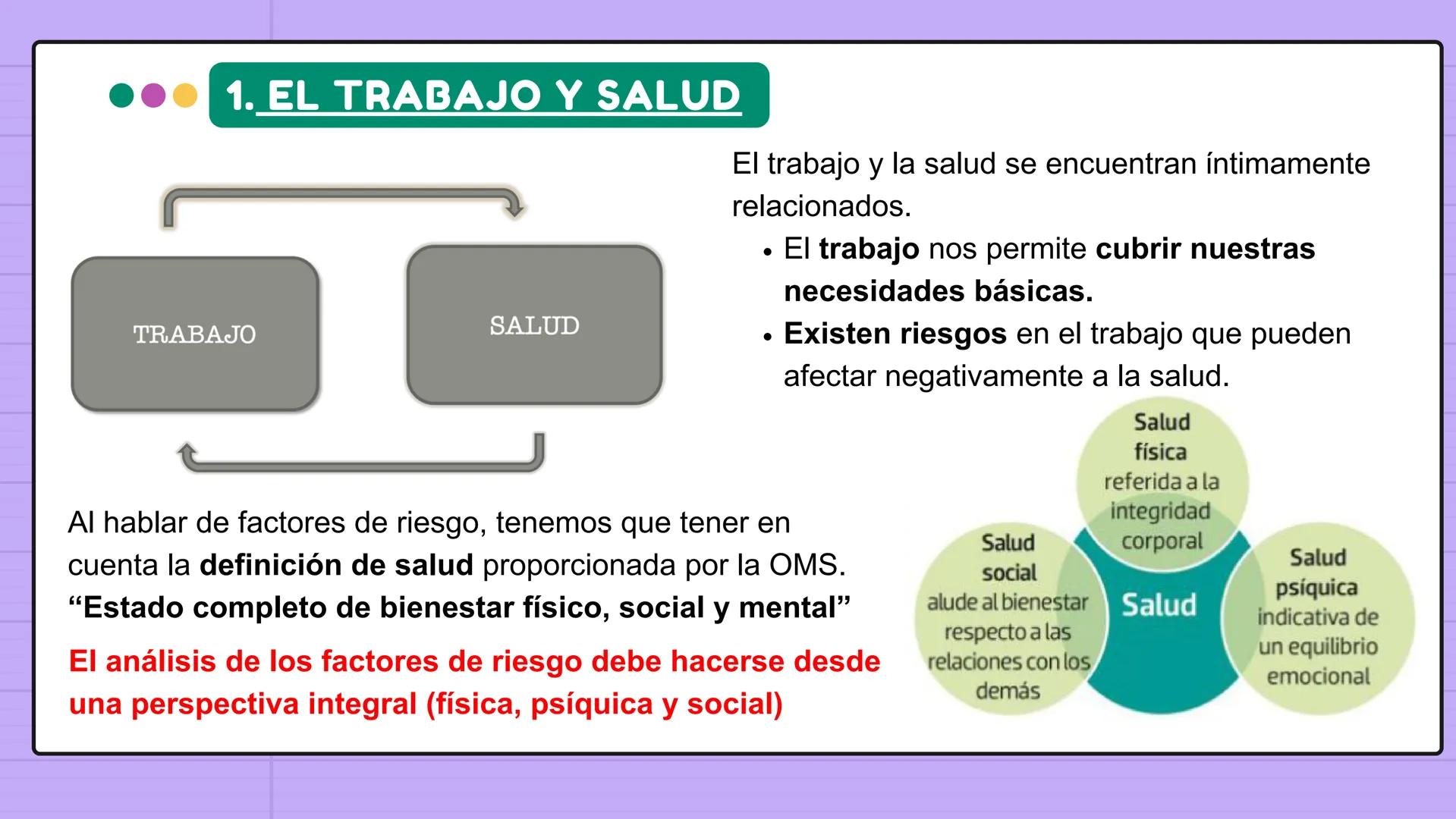 # TEMA 1. SEGURIDAD
Y SALUD EN EL
TRABAJO ÍNDICE
1) El trabajo y la salud.
2) Conceptos básicos de prevención
3) Riesgos derivados de los