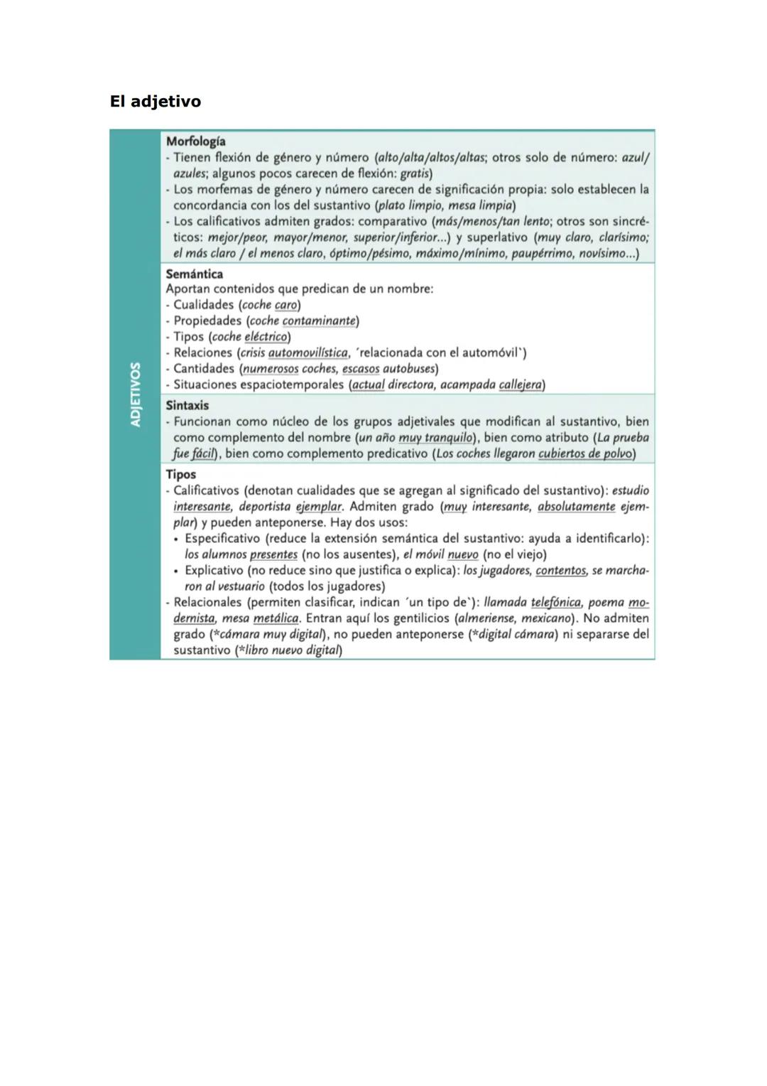 SUSTANTIVOS
El sustantivo
Categorías gramaticales
CARACTERIZACIÓN DE LAS CLASES DE PALABRAS
Morfología
- Tienen género y número
- Impone