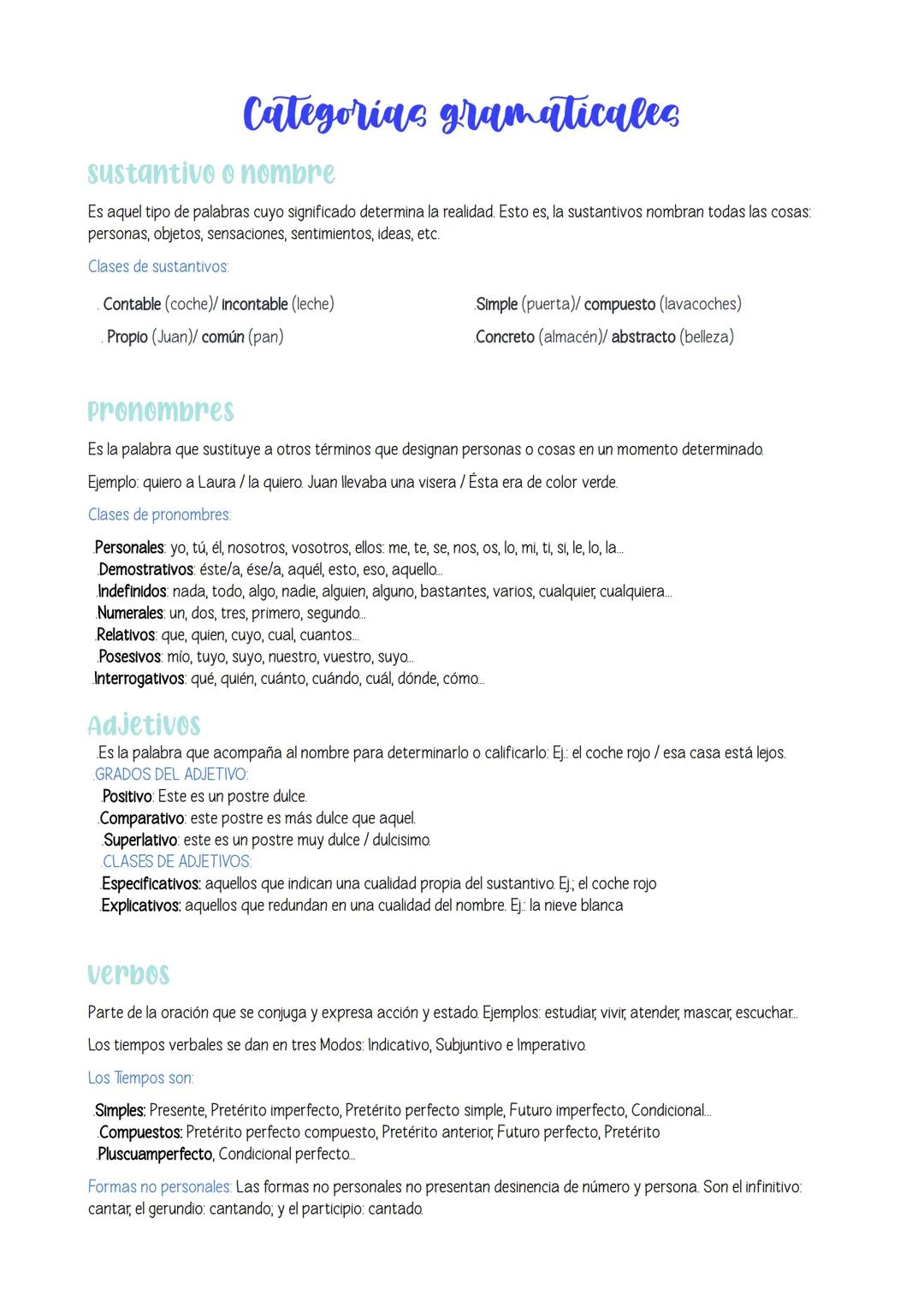 # Categorias gramaticales
## sustantivo o nombre
Es aquel tipo de palabras cuyo significado determina la realidad. Esto es, la sustantivos