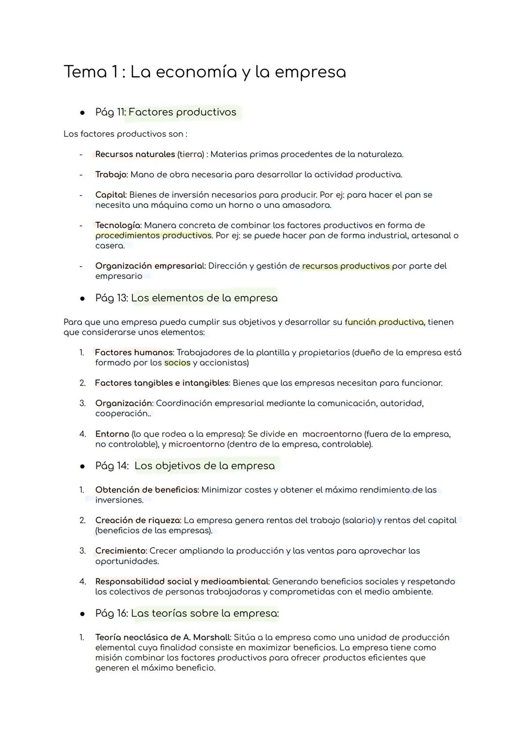 # Tema 1: La economía y la empresa
- Pág 11: Factores productivos
Los factores productivos son:
- Recursos naturales (tierra): Materias p