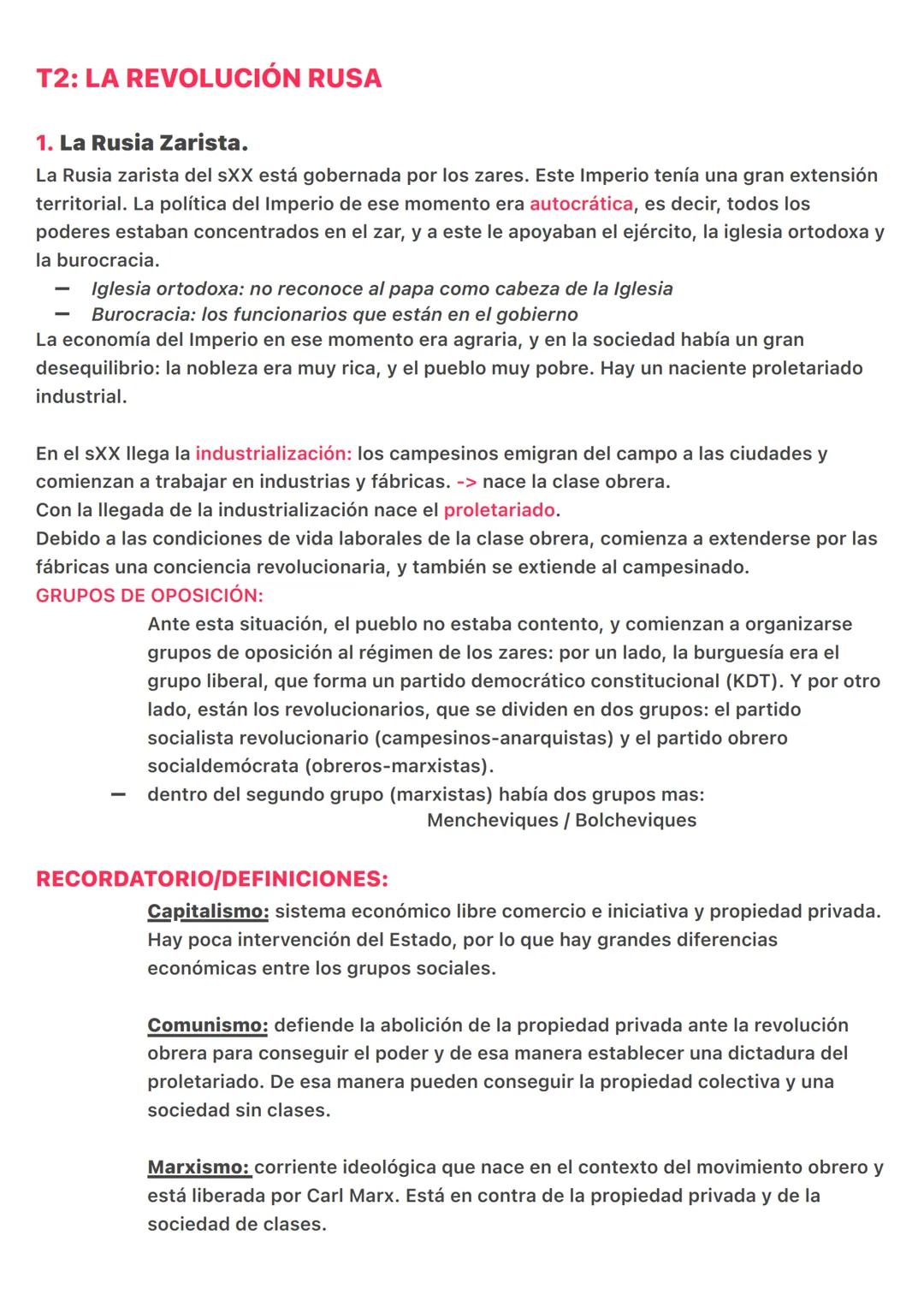 T2: LA REVOLUCIÓN RUSA
1. La Rusia Zarista.
La Rusia zarista del sXX está gobernada por los zares. Este Imperio tenía una gran extensión
ter