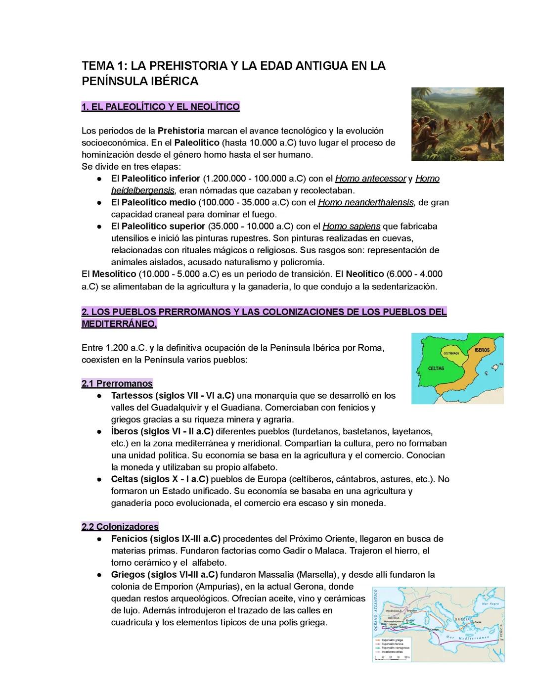 TEMA 1: LA PREHISTORIA Y LA EDAD ANTIGUA EN LA PENÍNSULA IBÉRICA