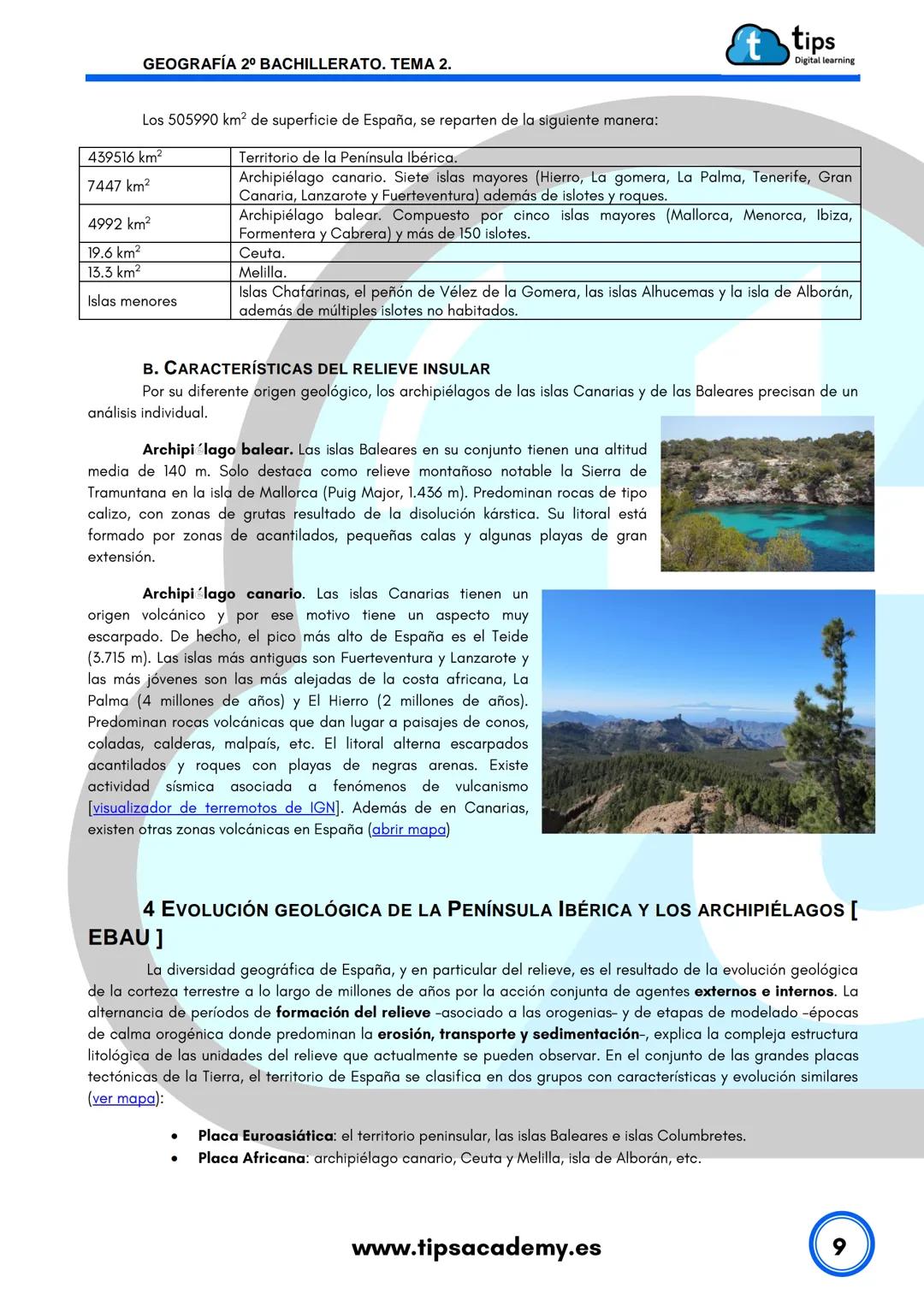 GEOGRAFÍA
t
2º BACHILLERATO
TEMA 2: El relieve de España
www.tipsacademy.es GEOGRAFÍA 2º° BACHILLERATO. TEMA 2.
TEMA 2: EL RELIEVE DE ESPAÑA