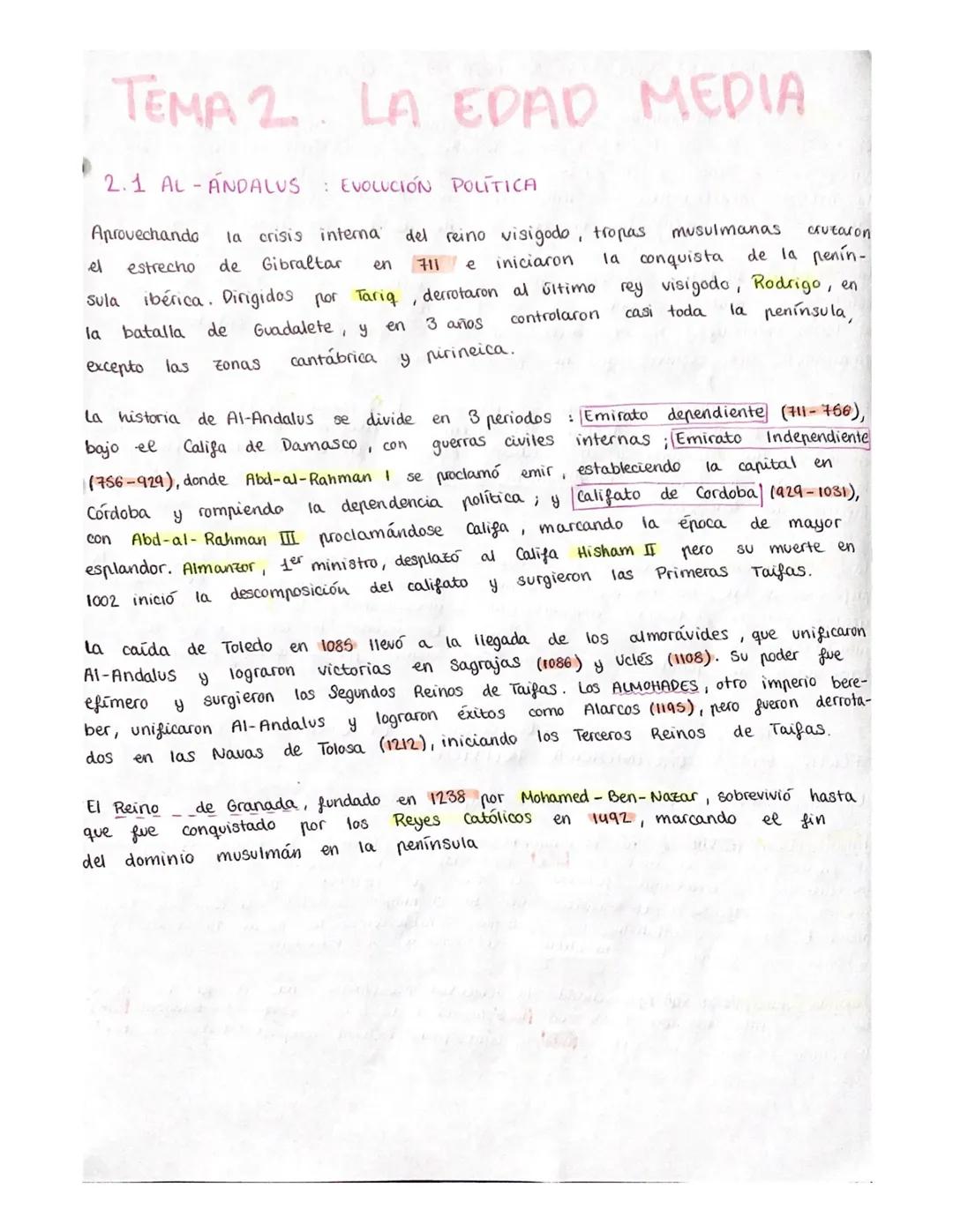 TEMA 2. LA EDAD MEDIA
2.1 AL-ANDALUS : EVOLUCIÓN POLÍTICA
Aprovechando
la crisis interna" del reino visigodo, tropas
el estrecho de Gibralta