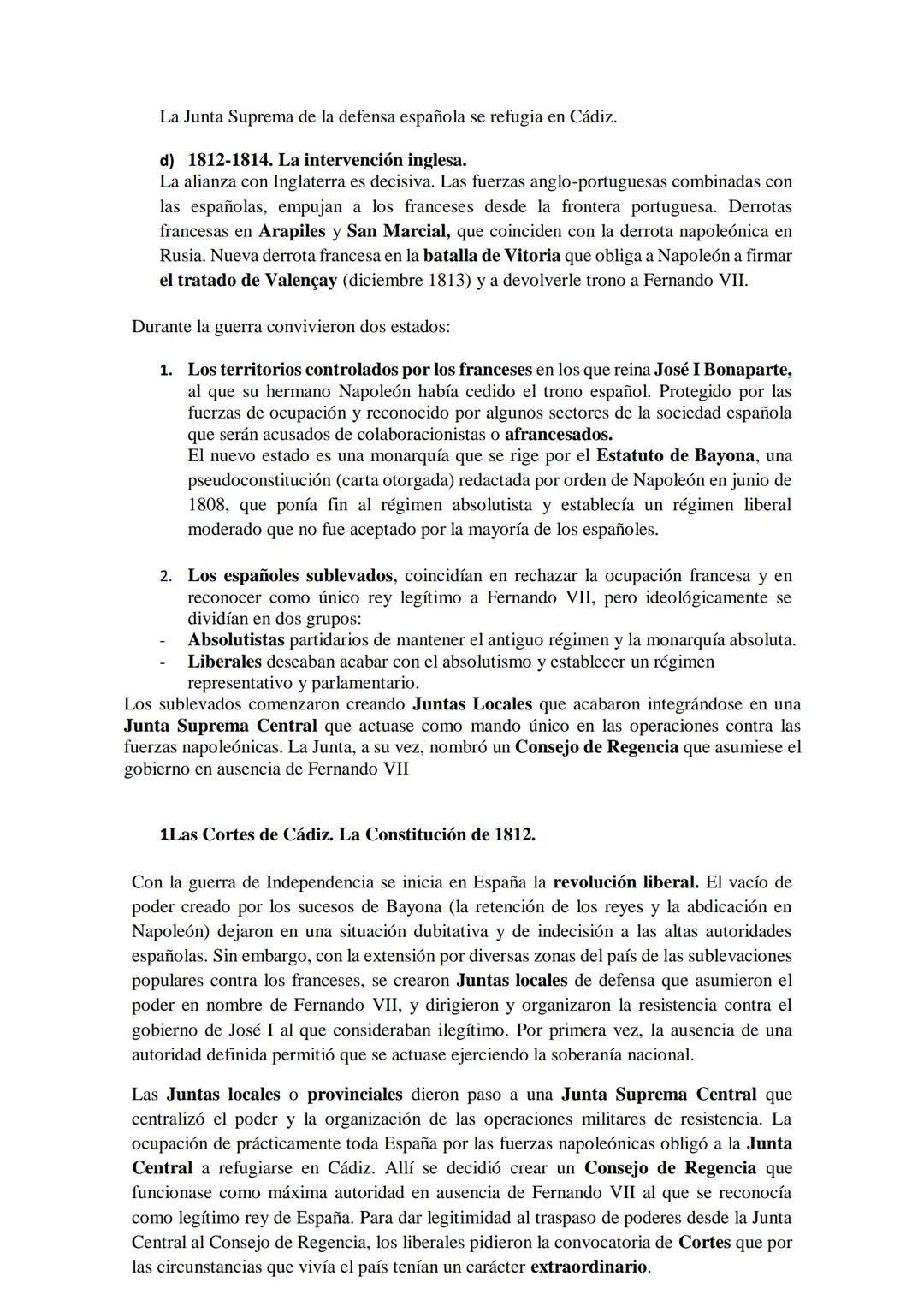 # CRISIS DEL ANTIGUO RÉGIMEN (1788-1833). LIBERALISMO FRENTE A
ABSOLUTISMO.
La Guerra de la Independencia: antecedentes y causas. Bandos en