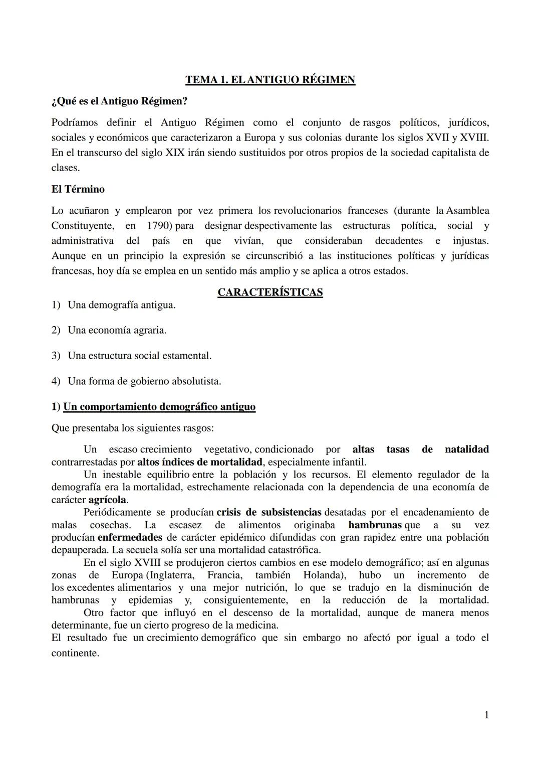 ¿Qué es el Antiguo Régimen?
TEMA 1. EL ANTIGUO RÉGIMEN
Podríamos definir el Antiguo Régimen como el conjunto de rasgos políticos, jurídicos,