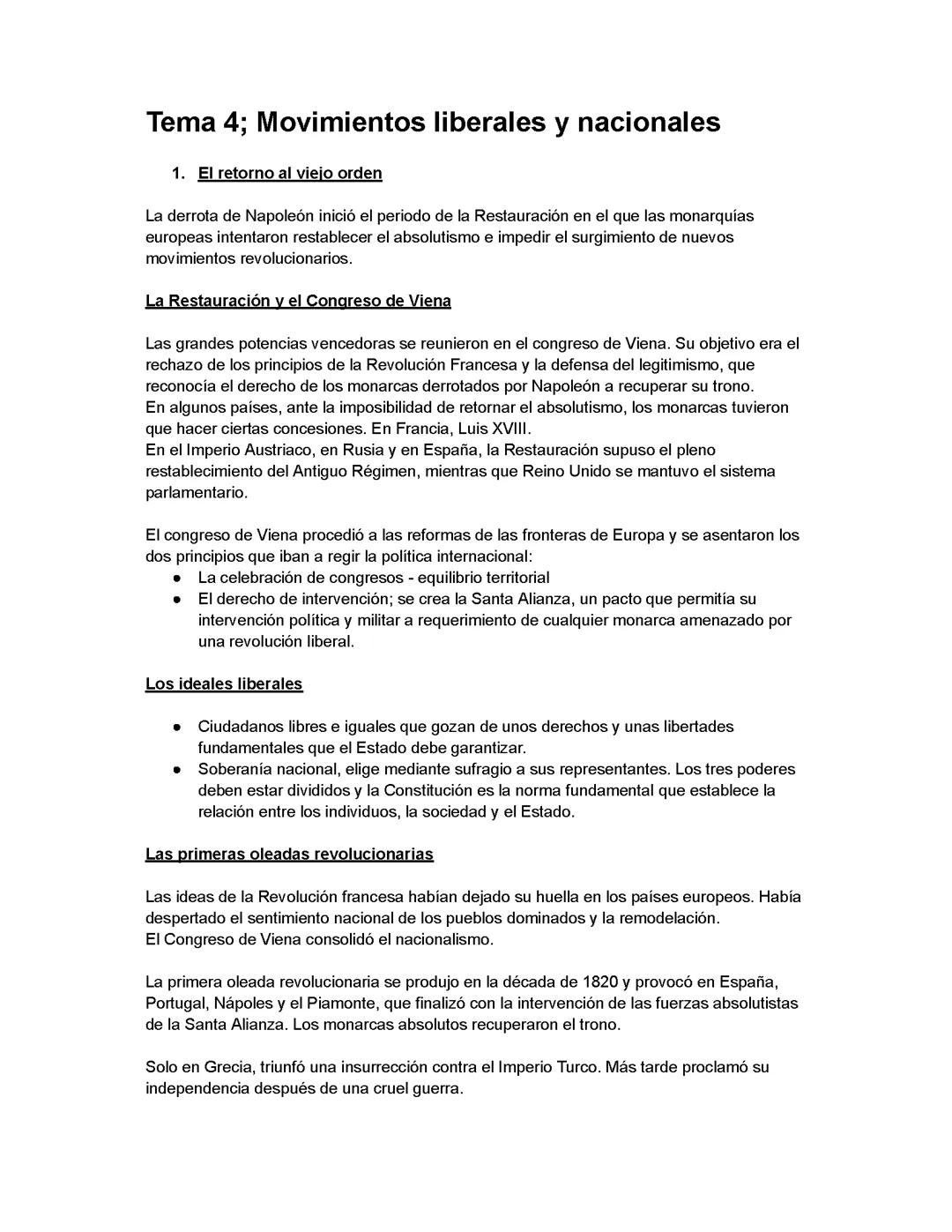 Los movimentos, tema 4 de história contemporanea