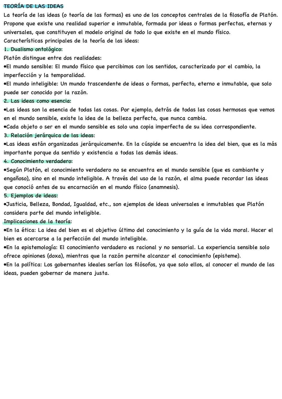 # TEORÍA DE LAS IDEAS
La teoría de las ideas (o teoría de las formas) es uno de los conceptos centrales de la filosofía de Platón.
Propone