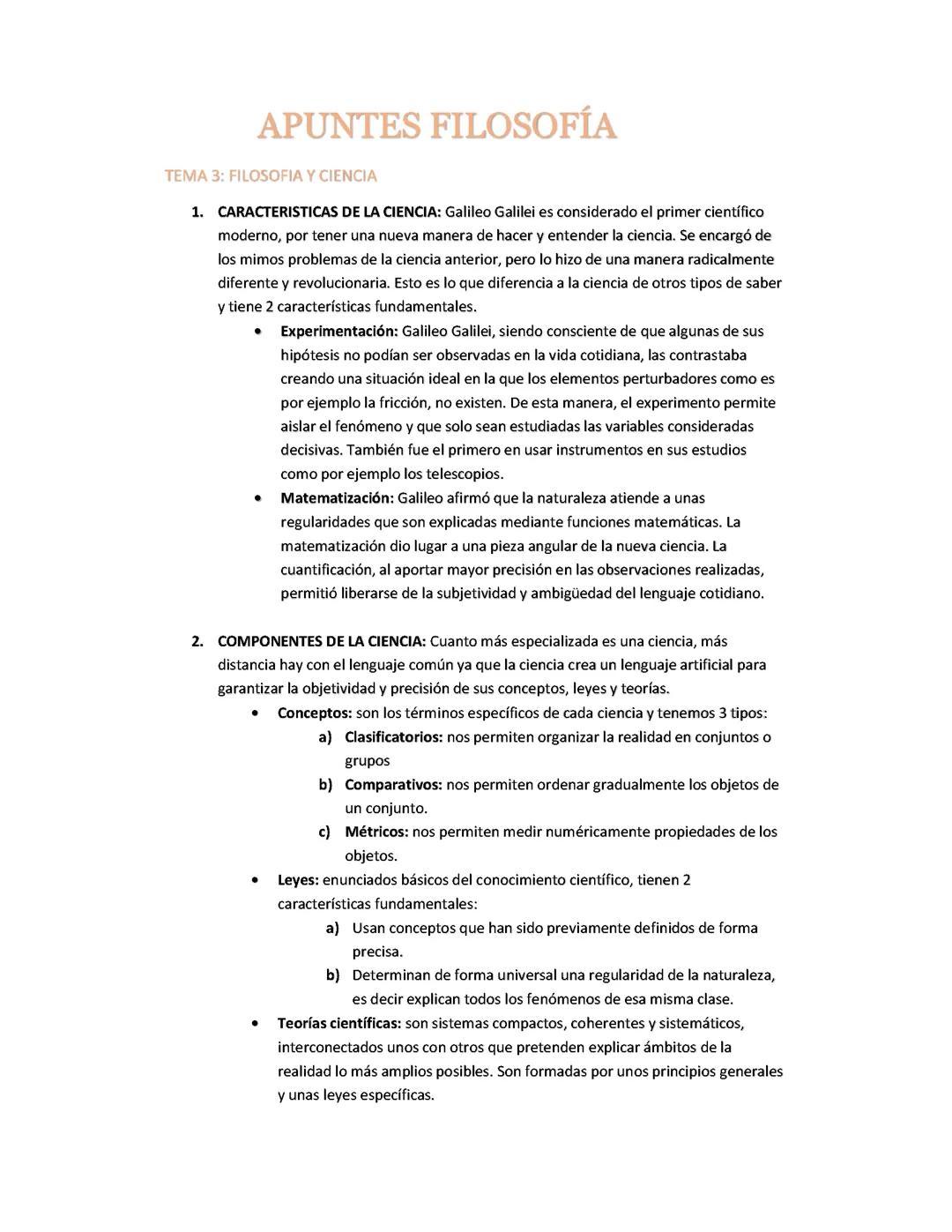 Apuntes de filosofía , tema filosofía y ciencia