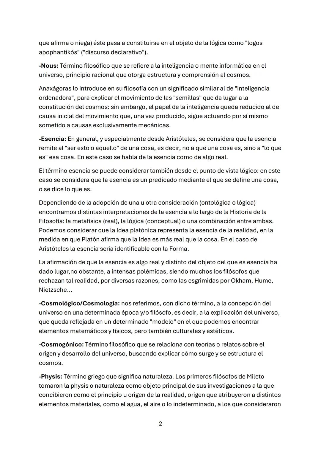 FILOSOFÍA: Vocabulario Tema 1
-Arjé/Arche: Elemento primordial del que está compuesta y/o del que deriva toda la
realidad material. Fue uti