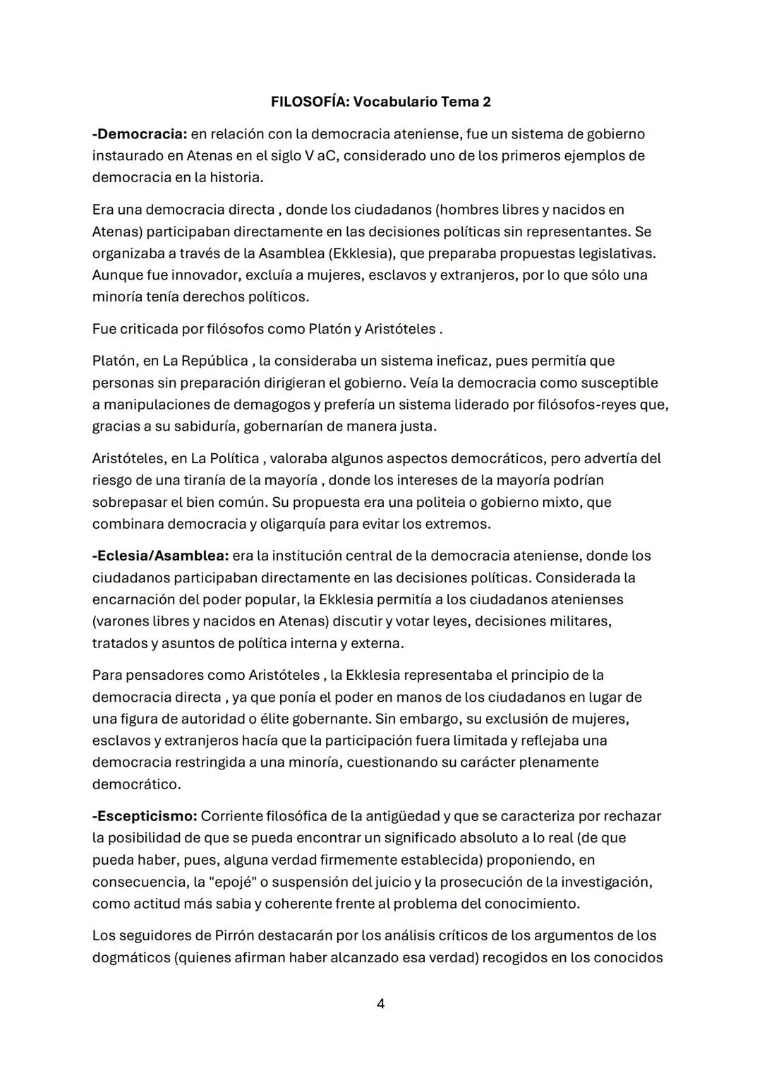 FILOSOFÍA: Vocabulario Tema 1
-Arjé/Arche: Elemento primordial del que está compuesta y/o del que deriva toda la
realidad material. Fue uti