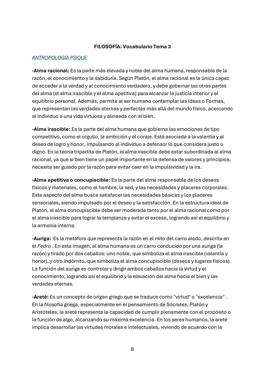 FILOSOFÍA: Vocabulario Tema 1
-Arjé/Arche: Elemento primordial del que está compuesta y/o del que deriva toda la
realidad material. Fue uti