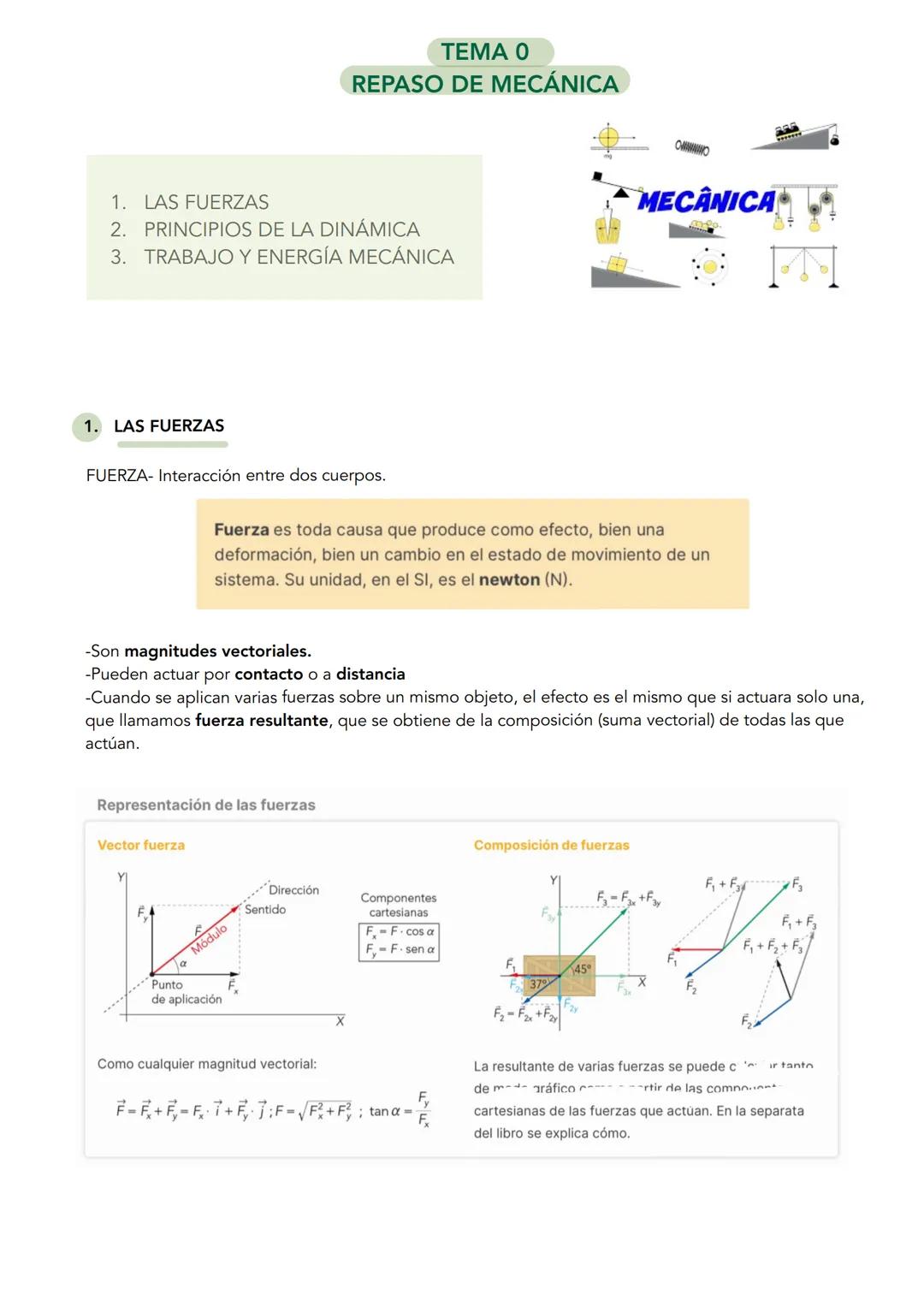 # TEMA 0
REPASO DE MECÁNICA
1. LAS FUERZAS
2. PRINCIPIOS DE LA DINÁMICA
3. TRABAJO Y ENERGÍA MECÁNICA
MECÂNICA
1. LAS FUERZAS
FUERZA- I