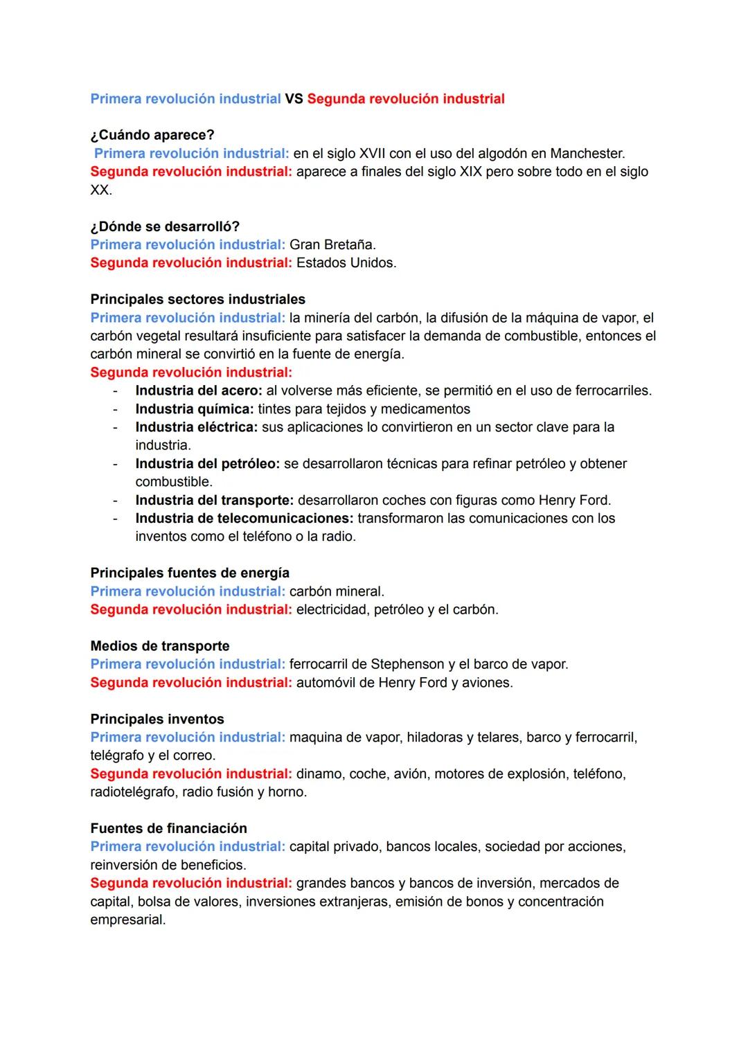 Primera revolución industrial VS Segunda revolución industrial
¿Cuándo aparece?
Primera revolución industrial: en el siglo XVII con el uso