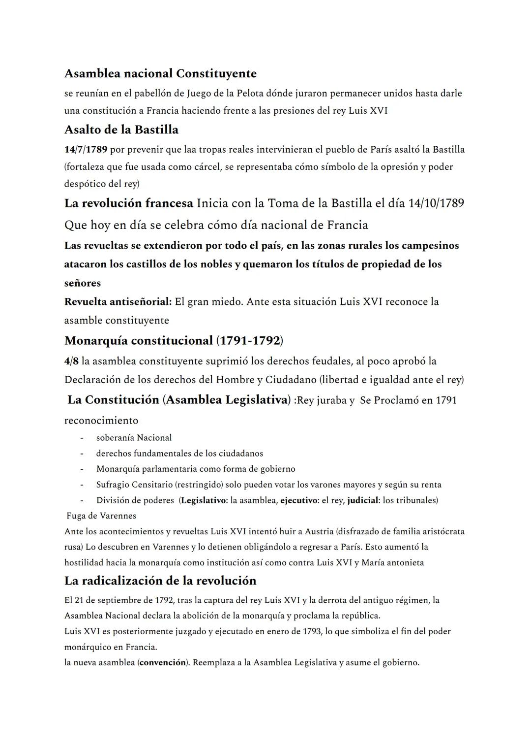 Examen tema 2 historia
• Revolución Francesa (1789-1799)
Francia estaba gobernada por Luis XIV y se basaba en una sociedad
estamental, a fin