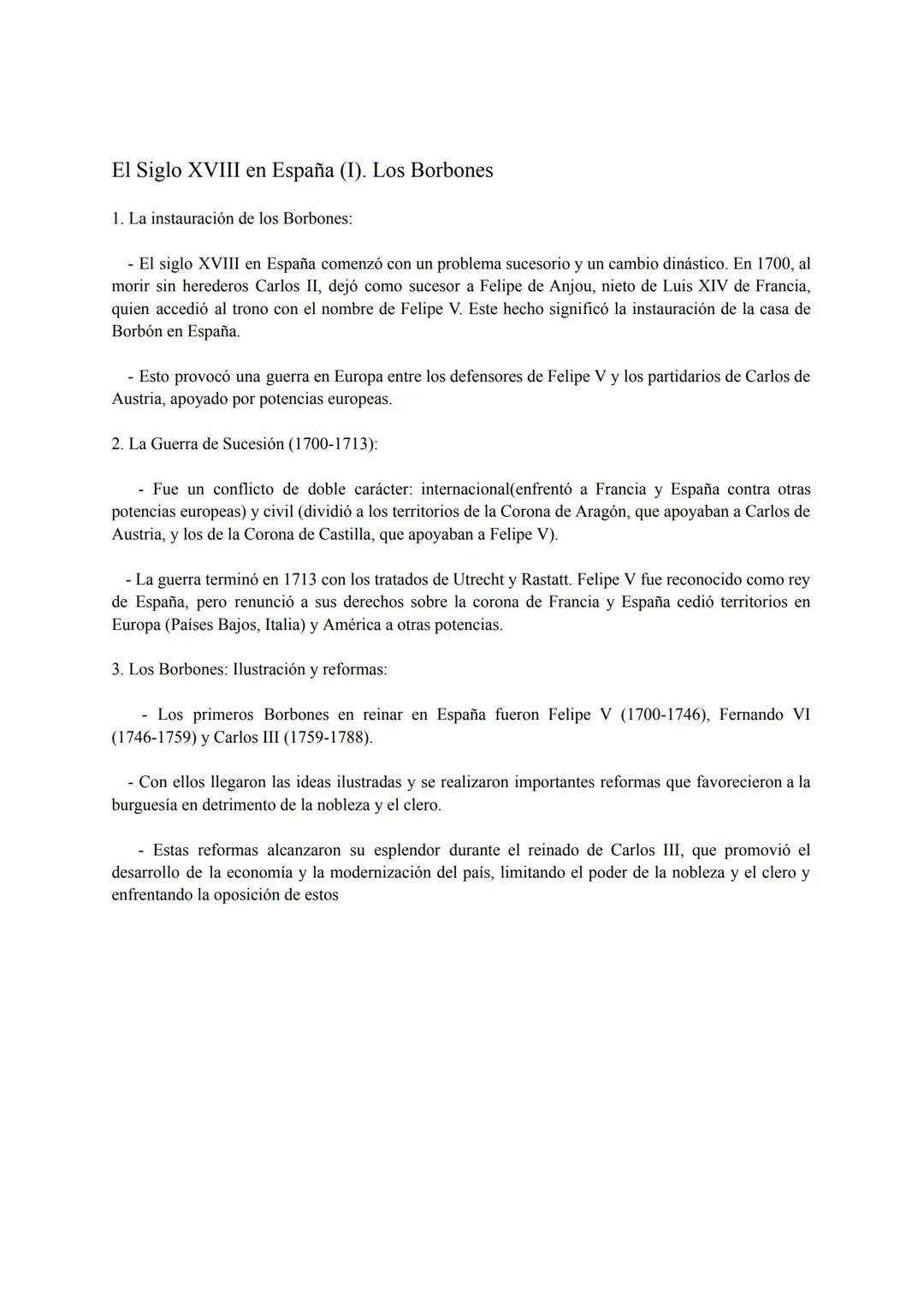 # El Siglo XVIII en España (I). Los Borbones
1. La instauración de los Borbones:
- El siglo XVIII en España comenzó con un problema suceso