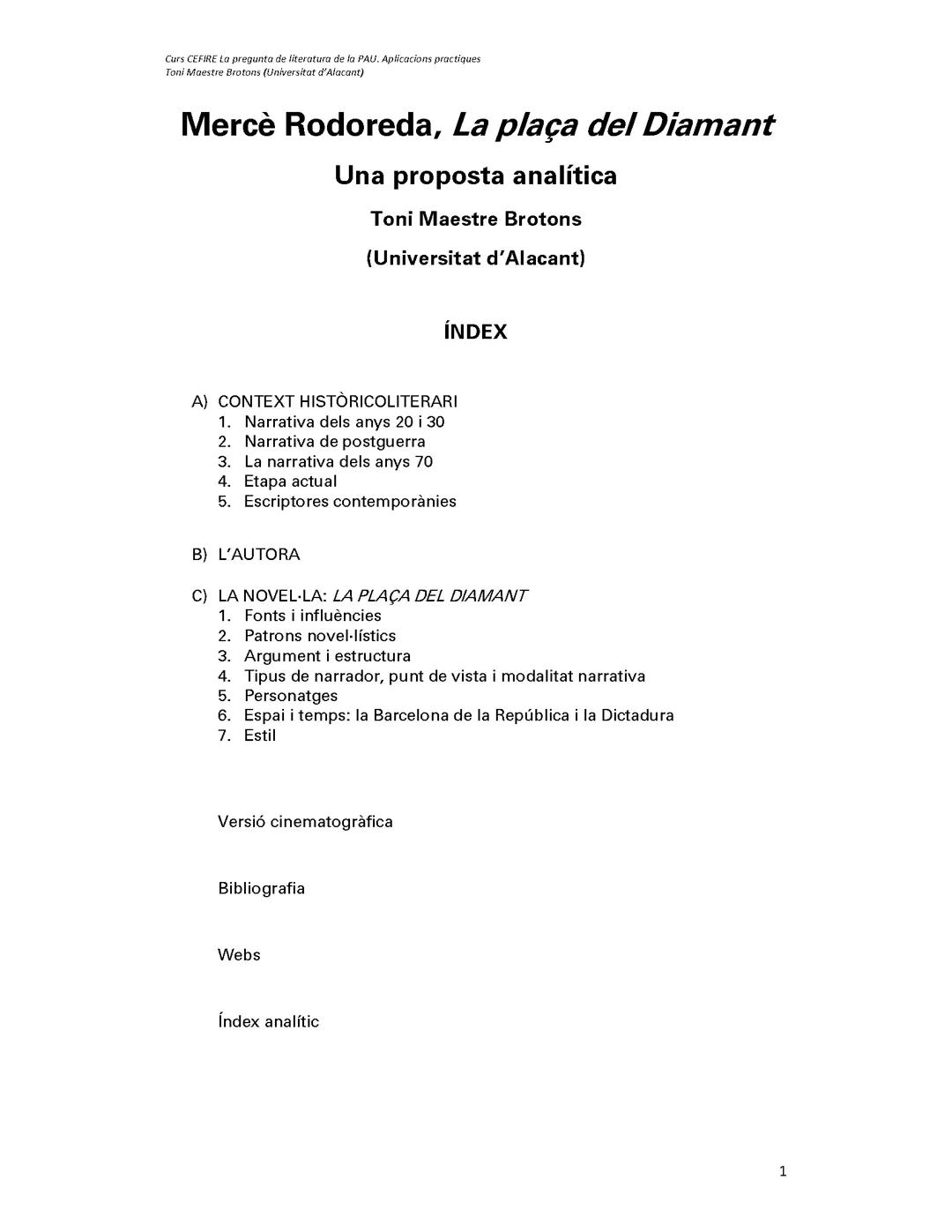 Merce Rodoreda i La Plaça del Diamant