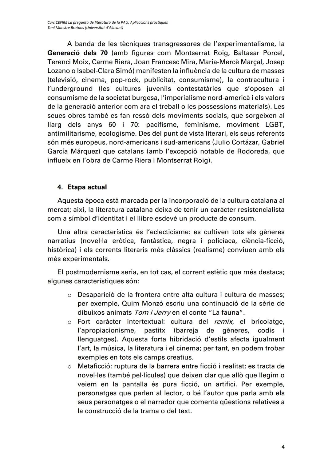 Curs CEFIRE La pregunta de literatura de la PAU. Aplicacions practiques
Toni Maestre Brotons (Universitat d'Alacant)
Mercè Rodoreda, La plaç