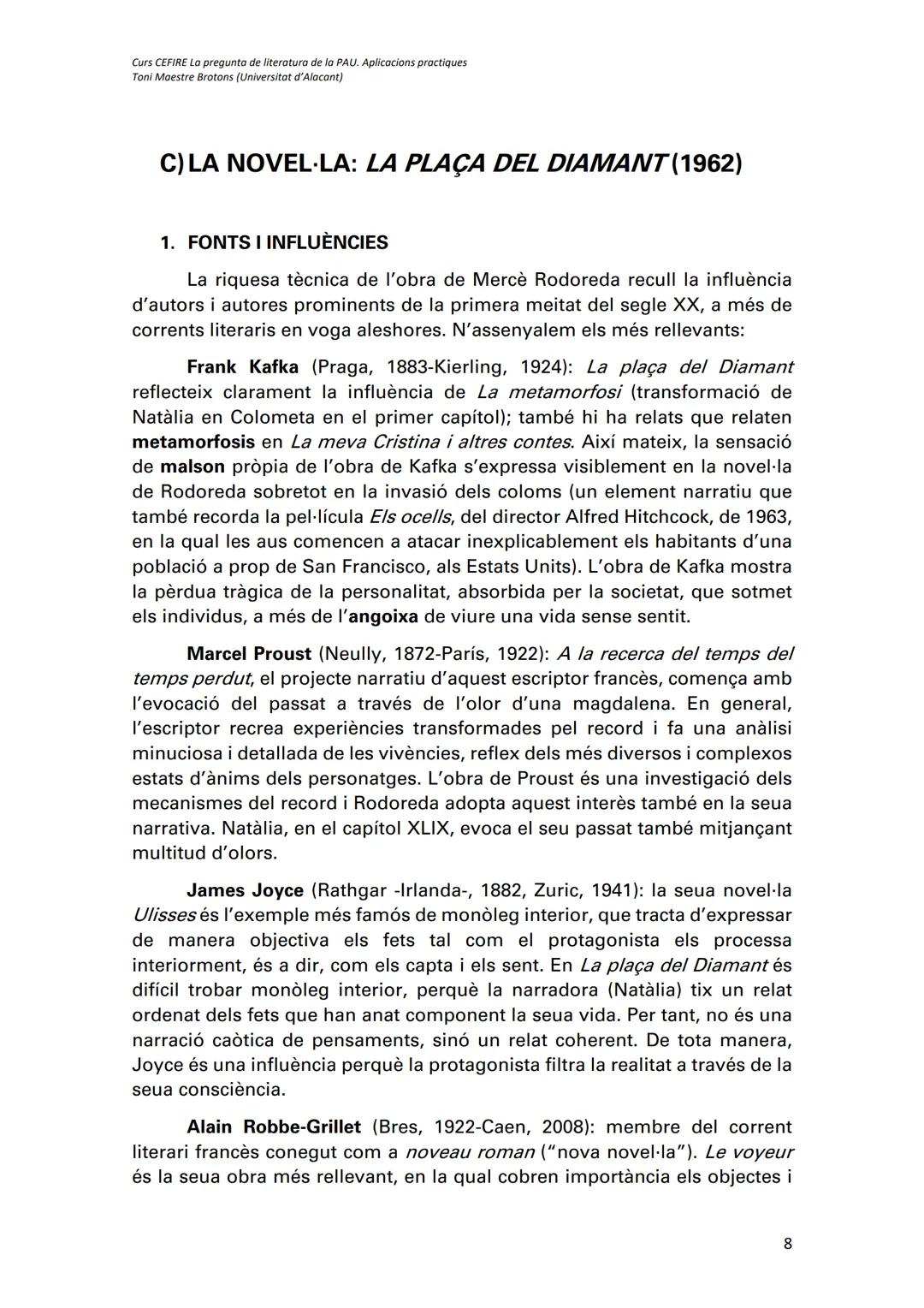 Curs CEFIRE La pregunta de literatura de la PAU. Aplicacions practiques
Toni Maestre Brotons (Universitat d'Alacant)
Mercè Rodoreda, La plaç