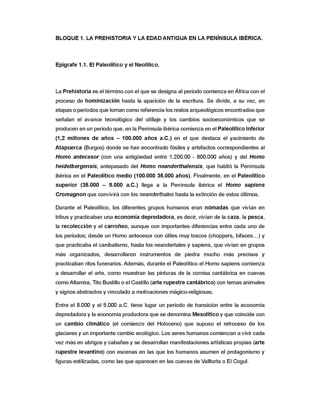 Bloque 1: El Paleolítico y el Neolitico