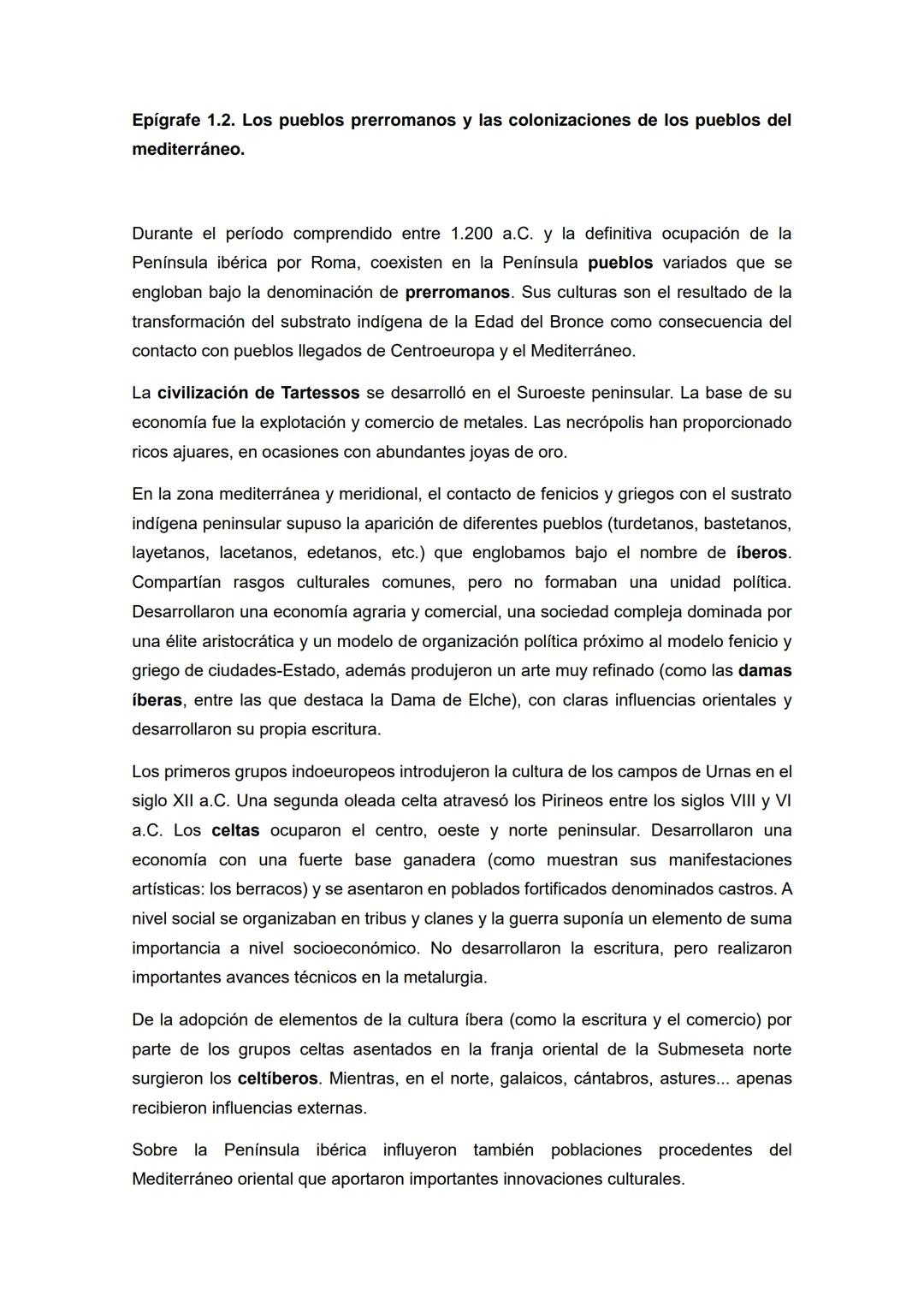 Epígrafe 1.2. Los pueblos prerromanos y las colonizaciones de los pueblos del
mediterráneo.
Durante el período comprendido entre 1.200 a.C.