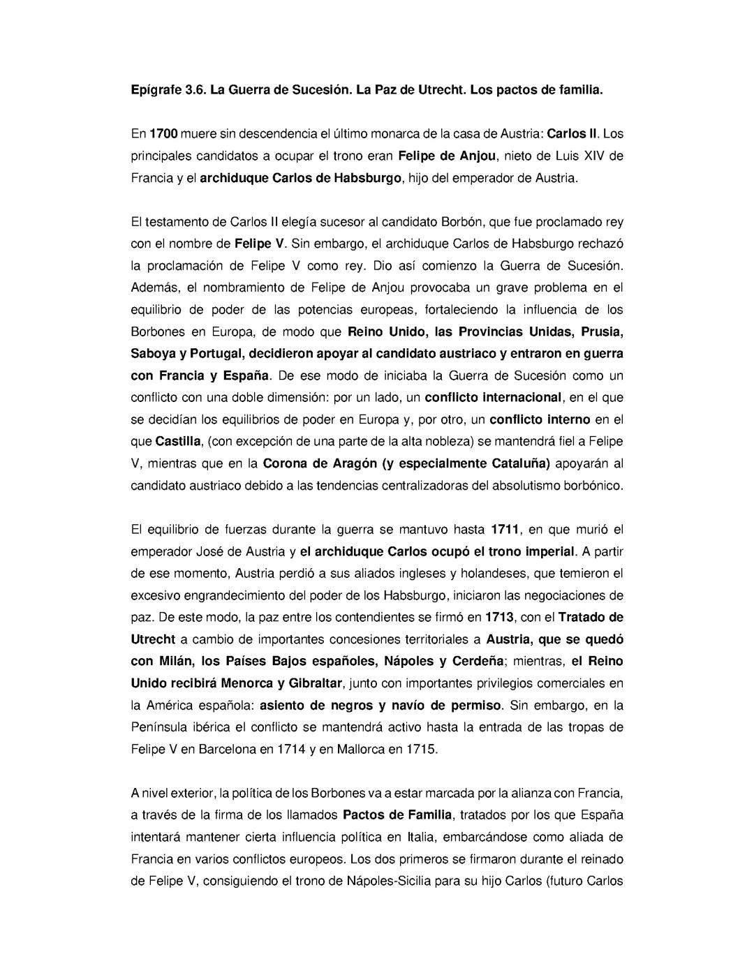 Bloque 3: La Guerra de Sucesión. La paz de Ultrecht. Los pactos de familia