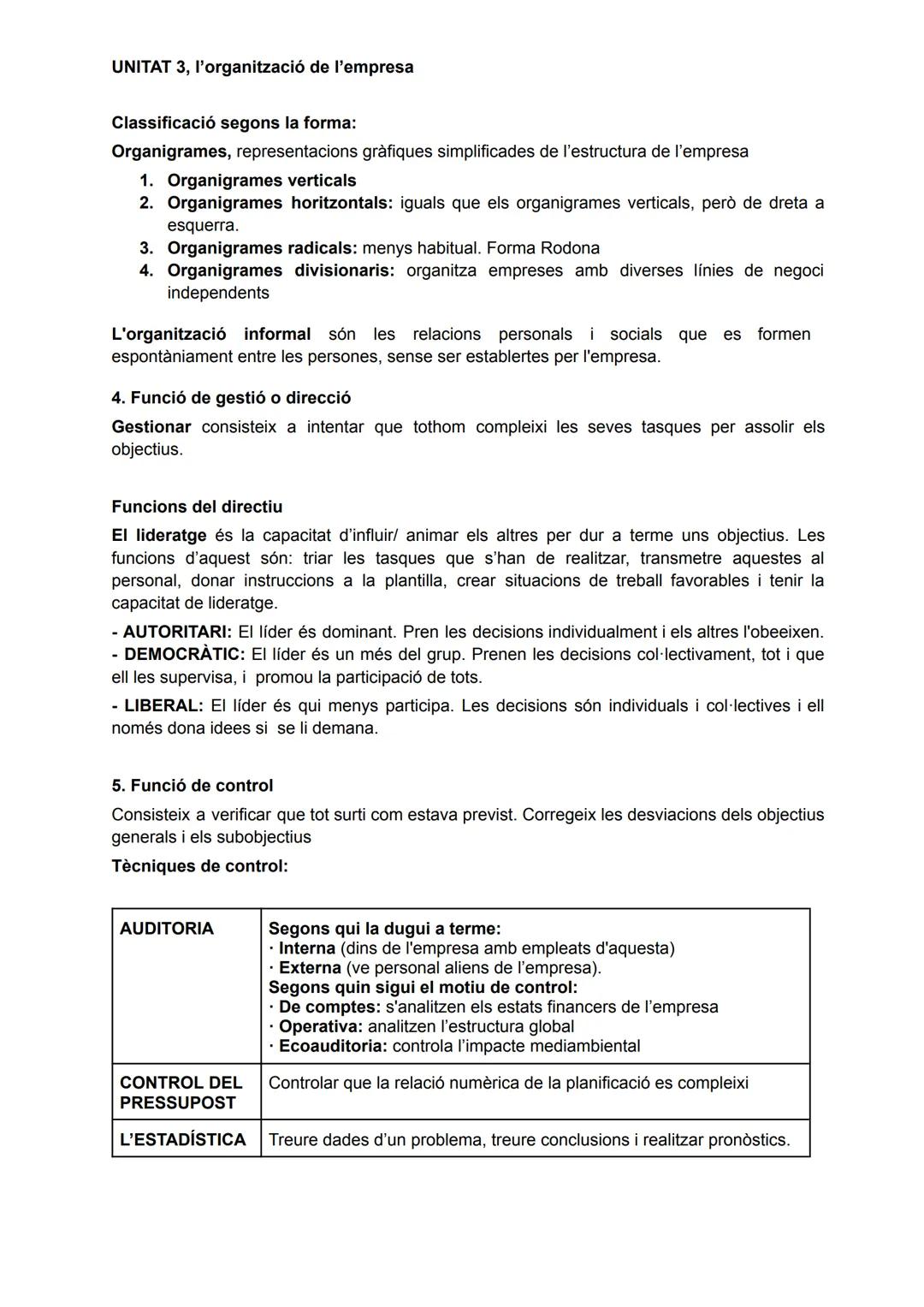 # UNITAT 3, l'organització de l'empresa
S'anomena procés administratiu el conjunt de funcions i d'activitats que du a terme
l'administració