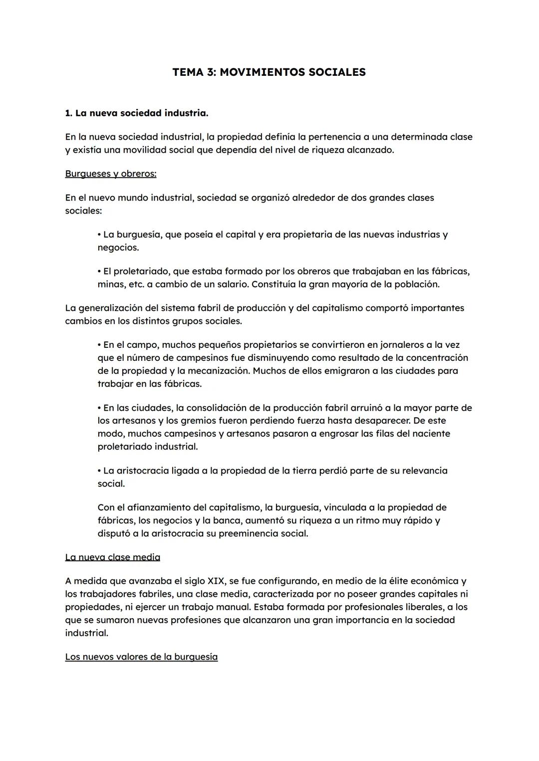 # TEMA 3: MOVIMIENTOS SOCIALES
1. La nueva sociedad industria.
En la nueva sociedad industrial, la propiedad definía la pertenencia a una
