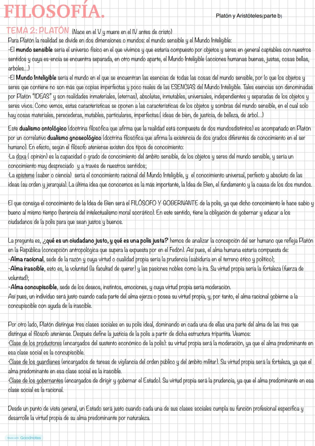 FILOSOFIA.
TEMA 2: PLATÓN (Nace en el V y muere en el IV antes de cristo)
Platón y Aristóteles (parte b)
Para Platón la realidad se divide e