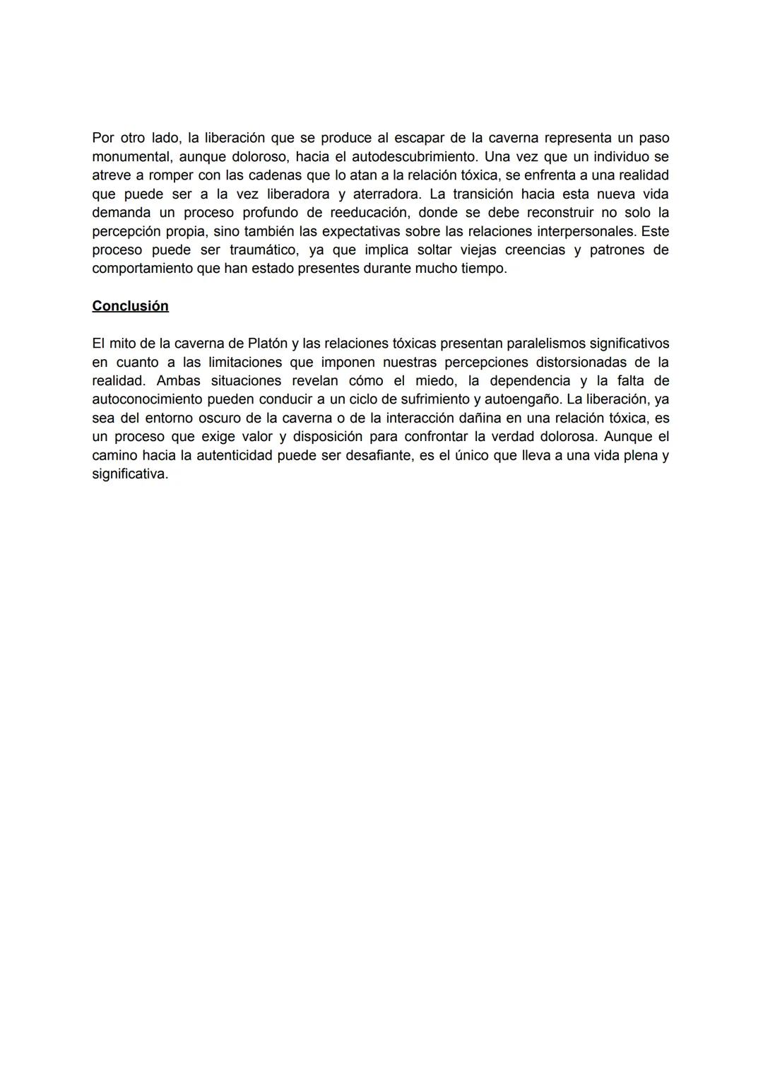 Introducción
DEL MITO DE LA CAVERNA A LAS RELACIONES TÓXICAS
El mito de la caverna, expuesto por Platón, es una alegoría profunda que ofrece