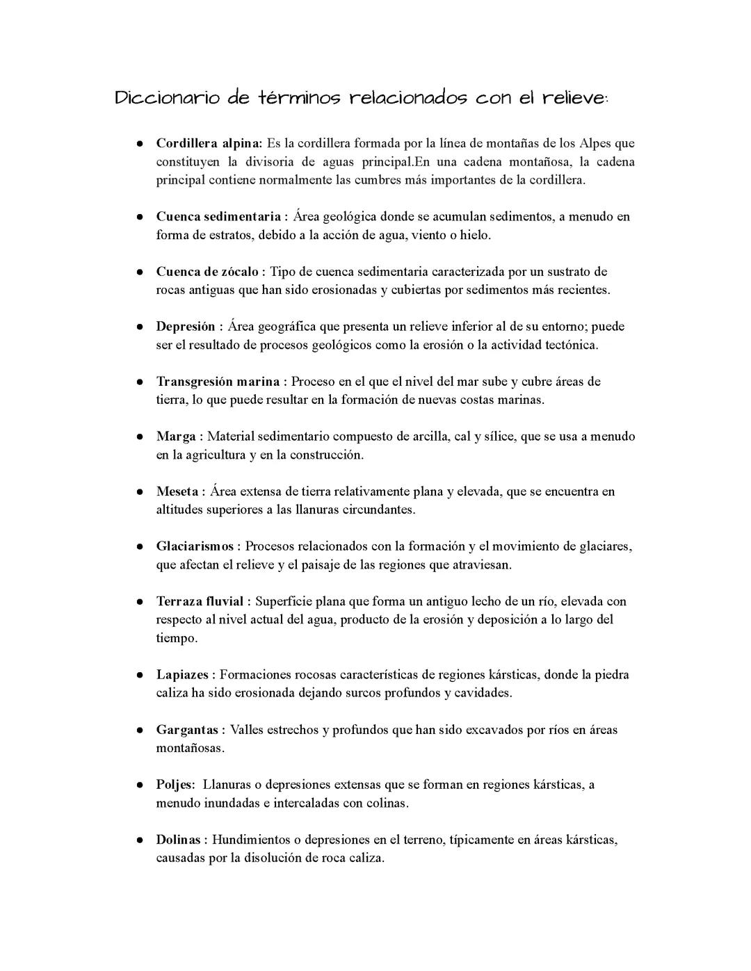 Vocabulario sobre el relieve