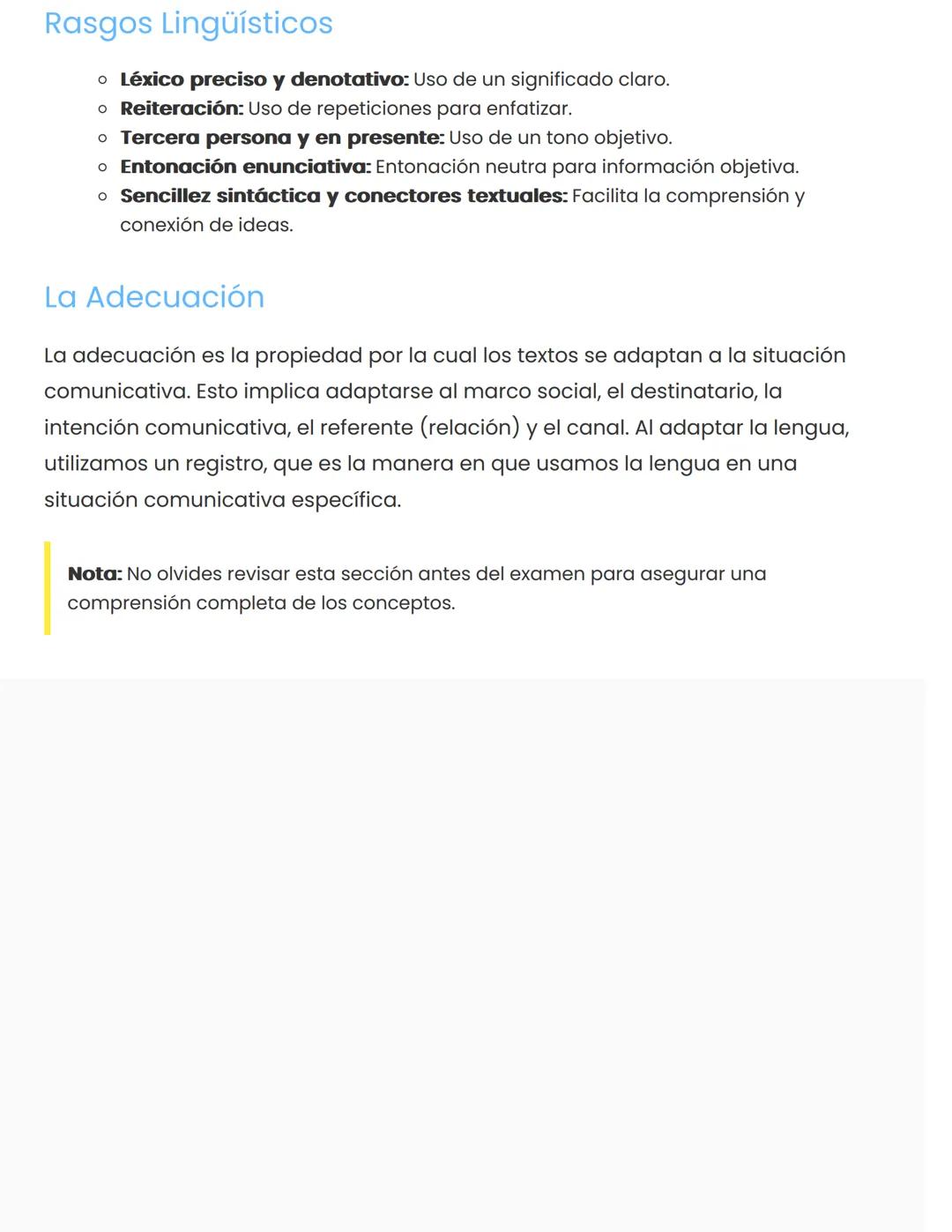 El Texto Expositivo y la Adecuación
El Texto Expositivo
El texto expositivo tiene como objetivo proporcionar información de manera
objetiva,