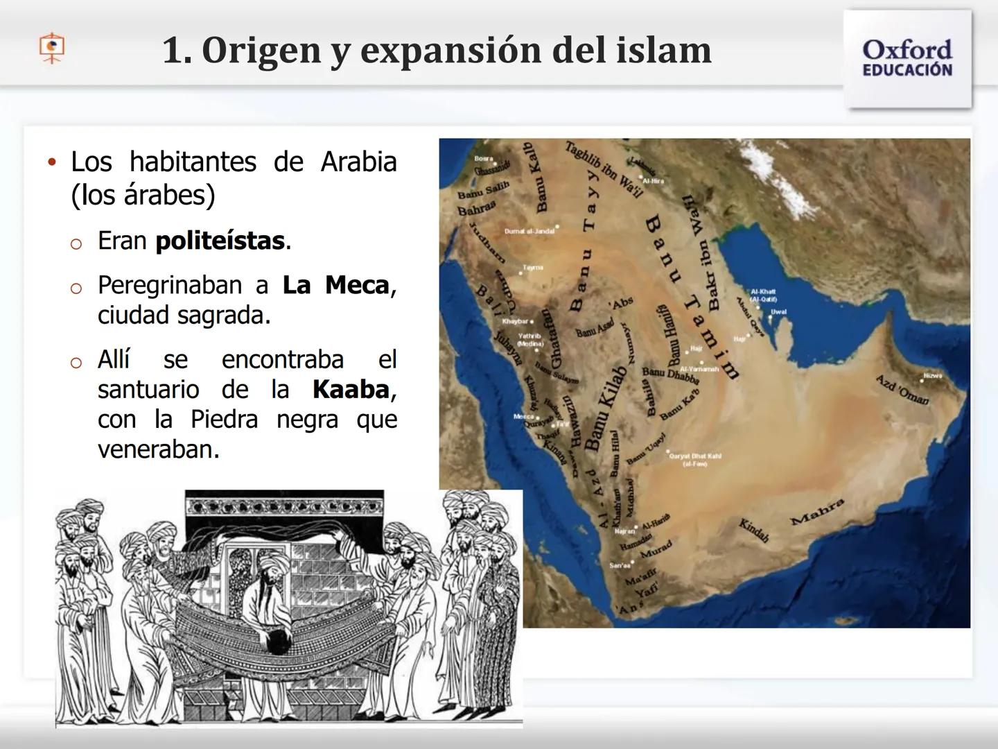 El Islam y
Al-Andalus 1. Origen y expansión del islam
1.1. El medio natural
- El islam surgió en una región
desértica,
Arábiga.
la Península