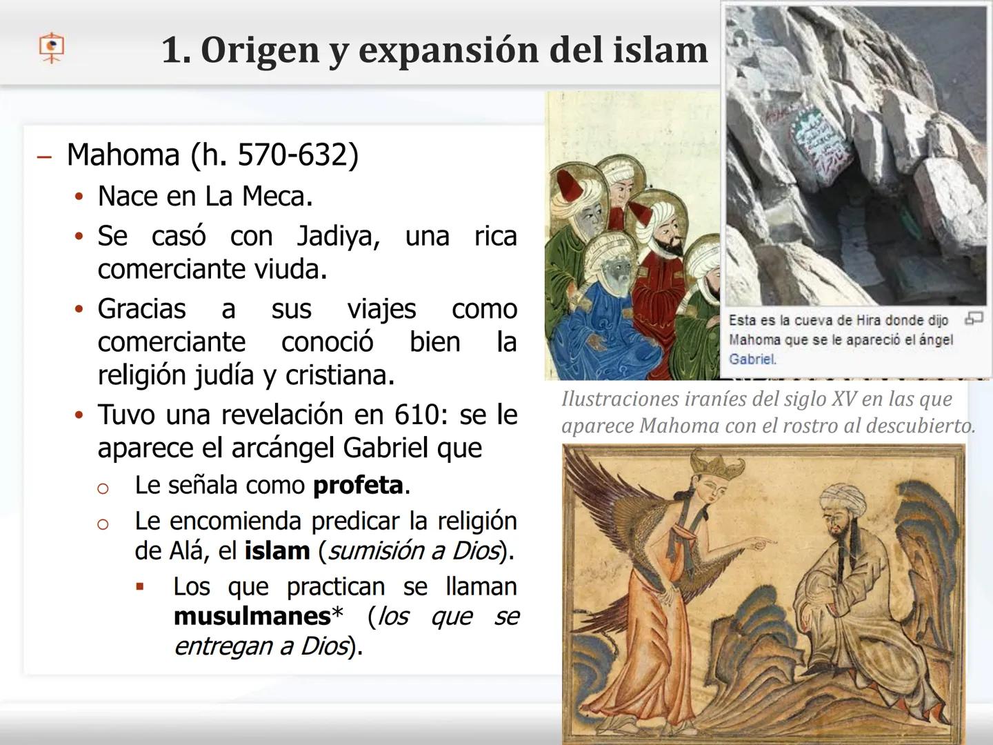 El Islam y
Al-Andalus 1. Origen y expansión del islam
1.1. El medio natural
- El islam surgió en una región
desértica,
Arábiga.
la Península