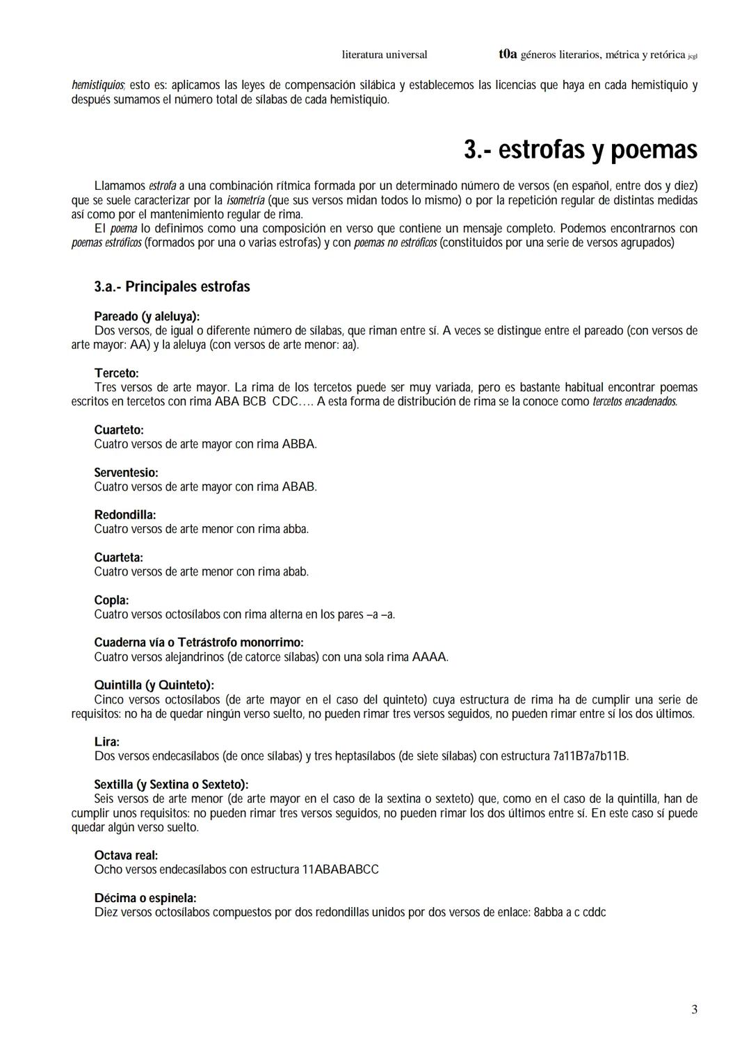 literatura universal
toa géneros literarios, métrica y retórica jegl
1.- géneros y subgéneros literarios
2.- nociones de métrica
3.- estrofa