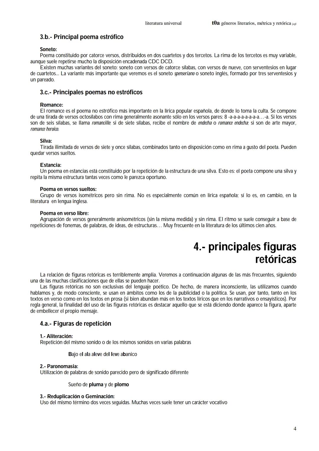 literatura universal
toa géneros literarios, métrica y retórica jegl
1.- géneros y subgéneros literarios
2.- nociones de métrica
3.- estrofa