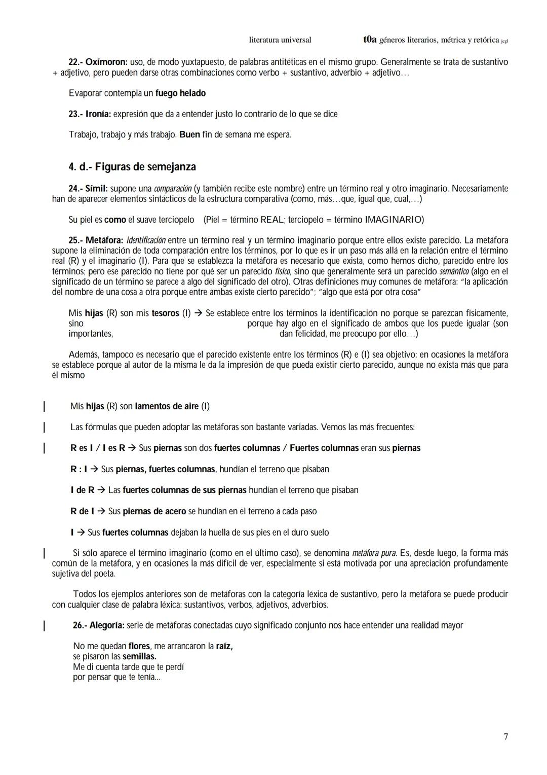 literatura universal
toa géneros literarios, métrica y retórica jegl
1.- géneros y subgéneros literarios
2.- nociones de métrica
3.- estrofa