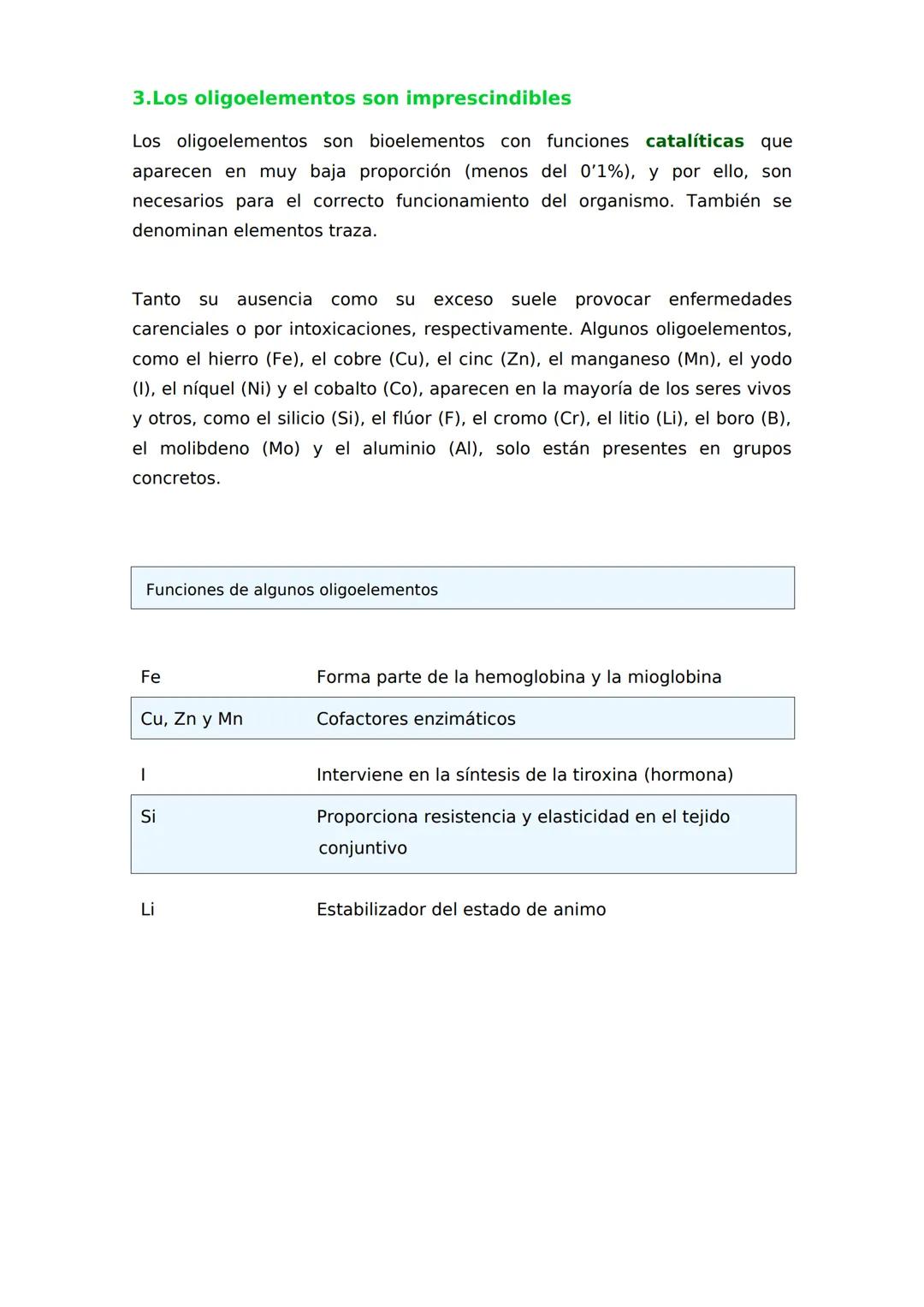 # 1
Bioelementos y biomoléculas
inorgánicas
1. LAS UNIDADES DE MATERIA VIVA
Los bioelementos primarios forman más
del 95% de la masa viva