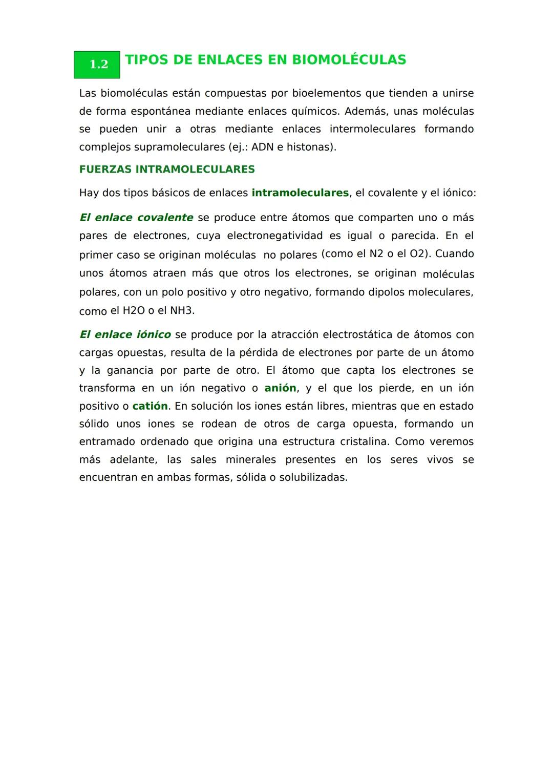 # 1
Bioelementos y biomoléculas
inorgánicas
1. LAS UNIDADES DE MATERIA VIVA
Los bioelementos primarios forman más
del 95% de la masa viva